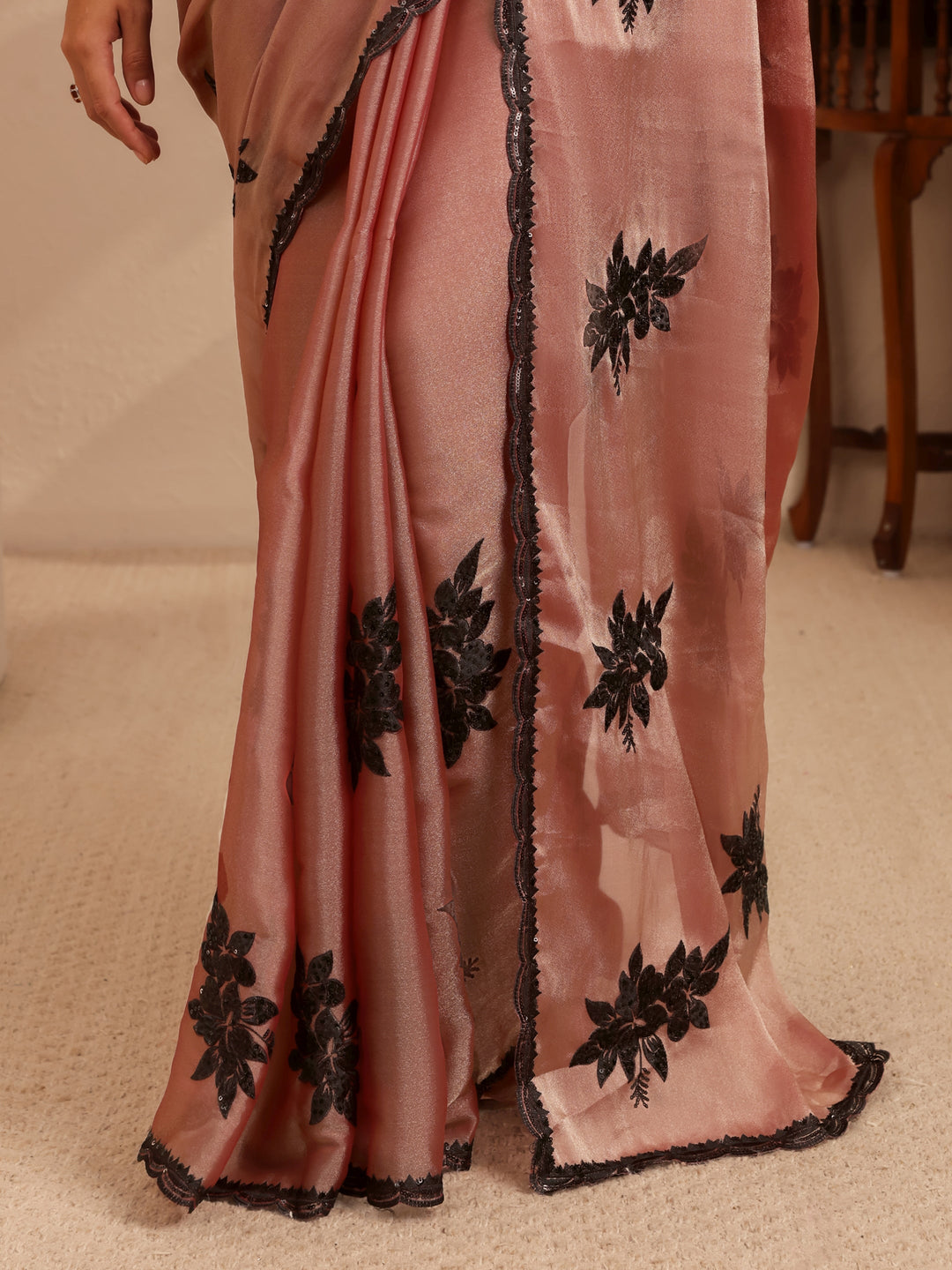  Mauve Floral Embroidered Organza Saree 