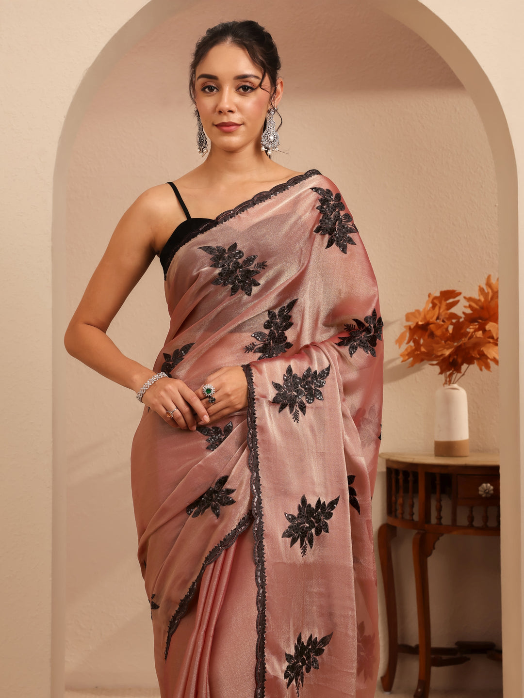  Mauve Floral Embroidered Organza Saree 