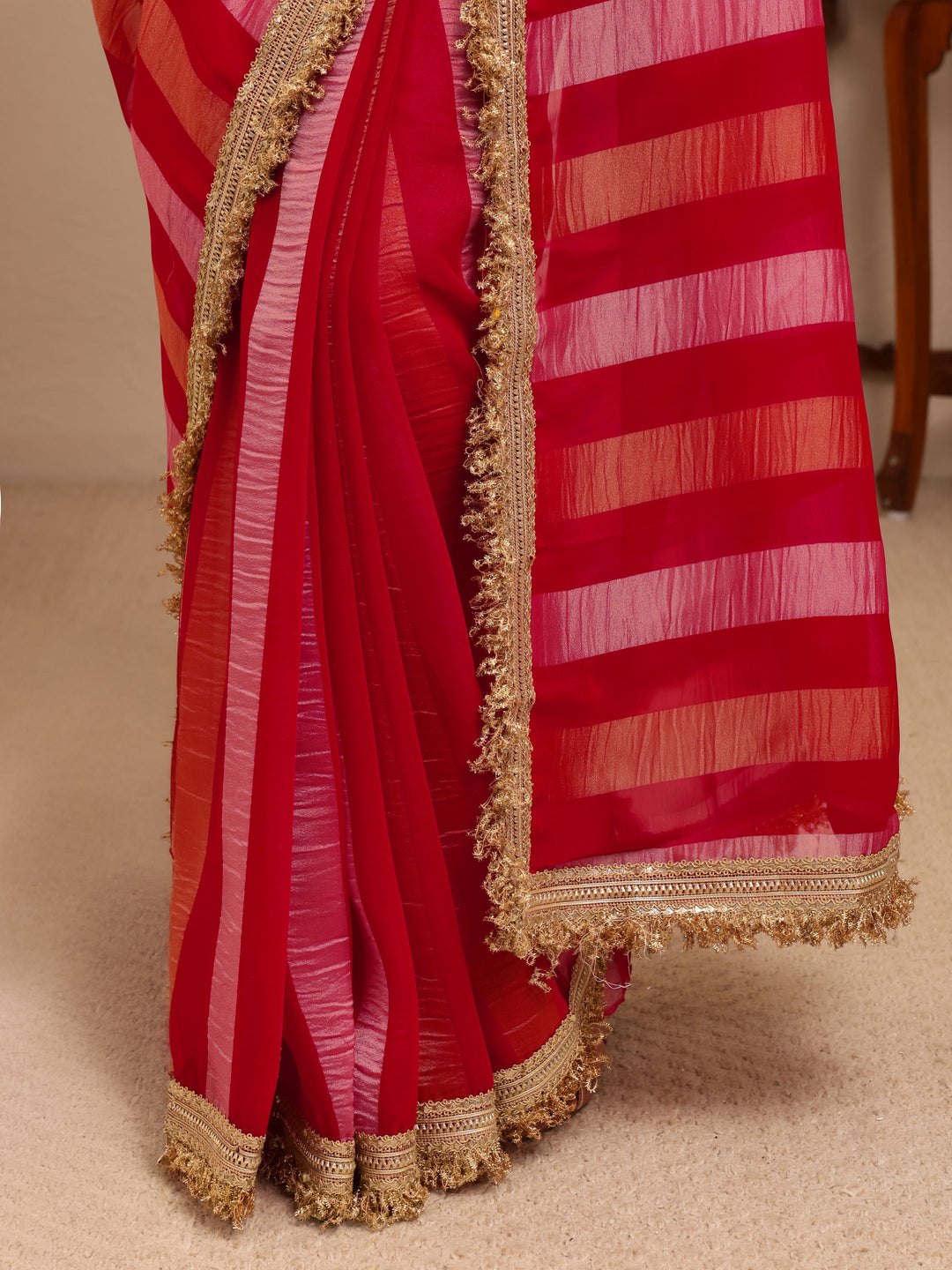  Pink Striped Woven Design Tissue Saree 