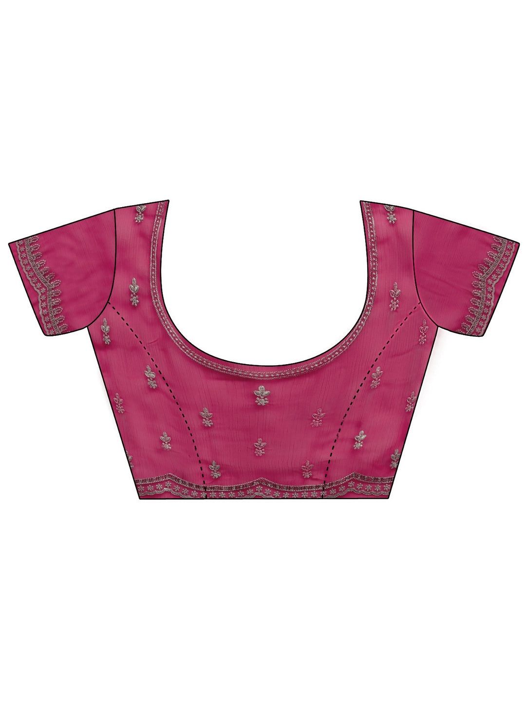  Hot Pink Floral Embellished Chiffon Saree 