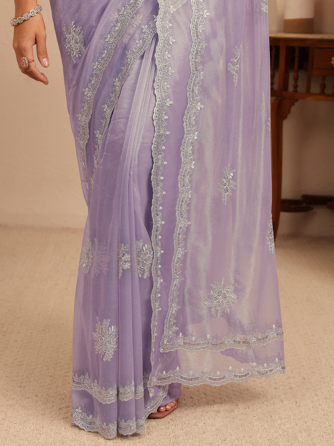  Lavender Floral Embellished Net Saree 