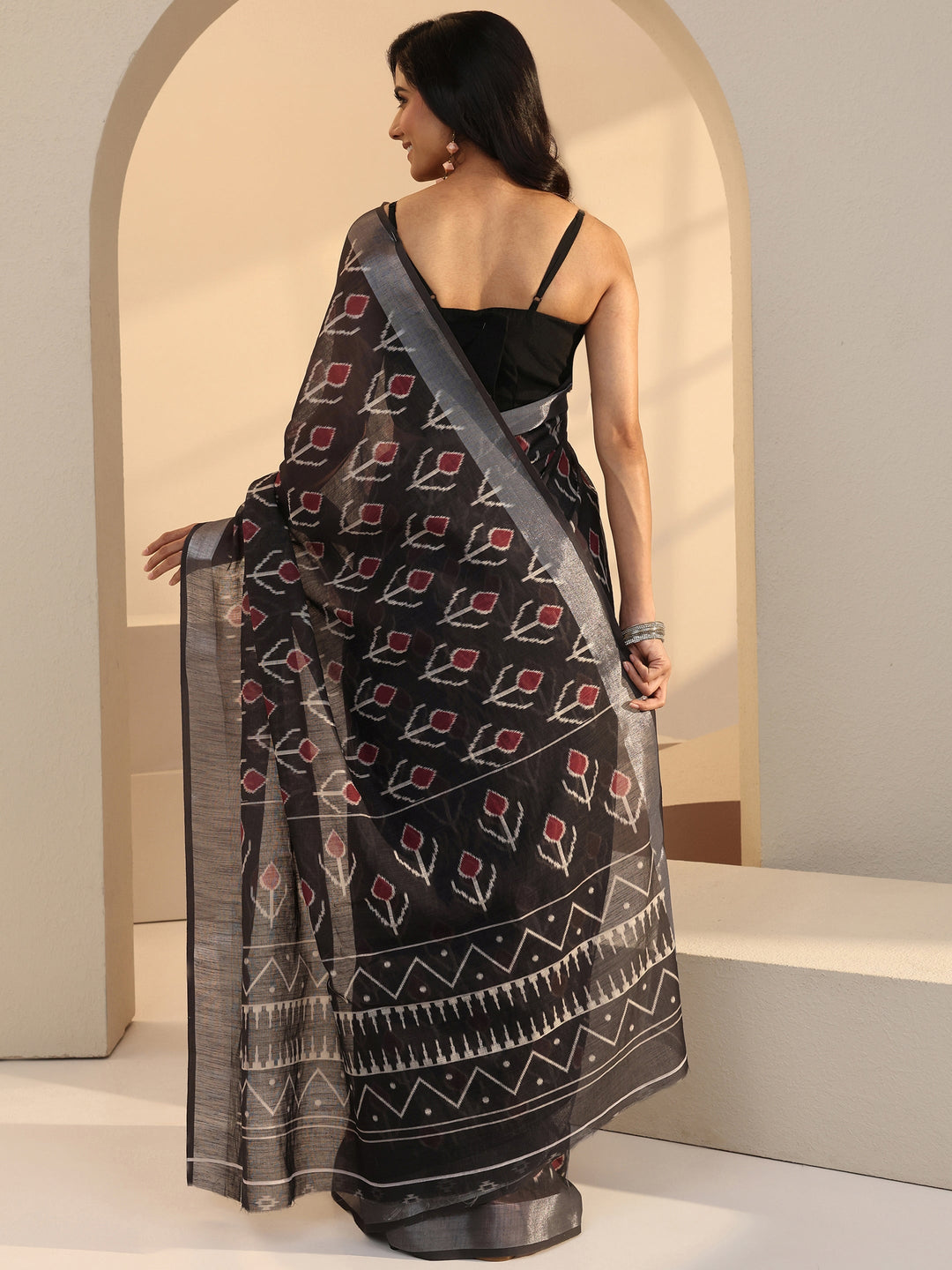  Black Tulip Print Cotton Blend Saree 