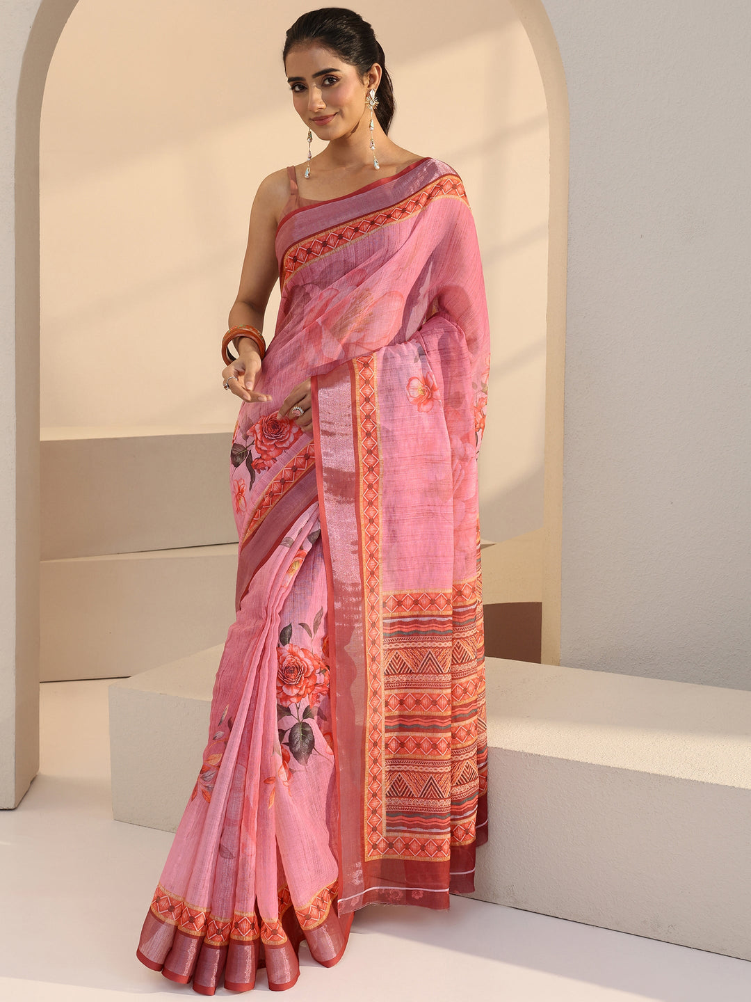  Sunset Purple Floral Print Cotton Blend Saree 