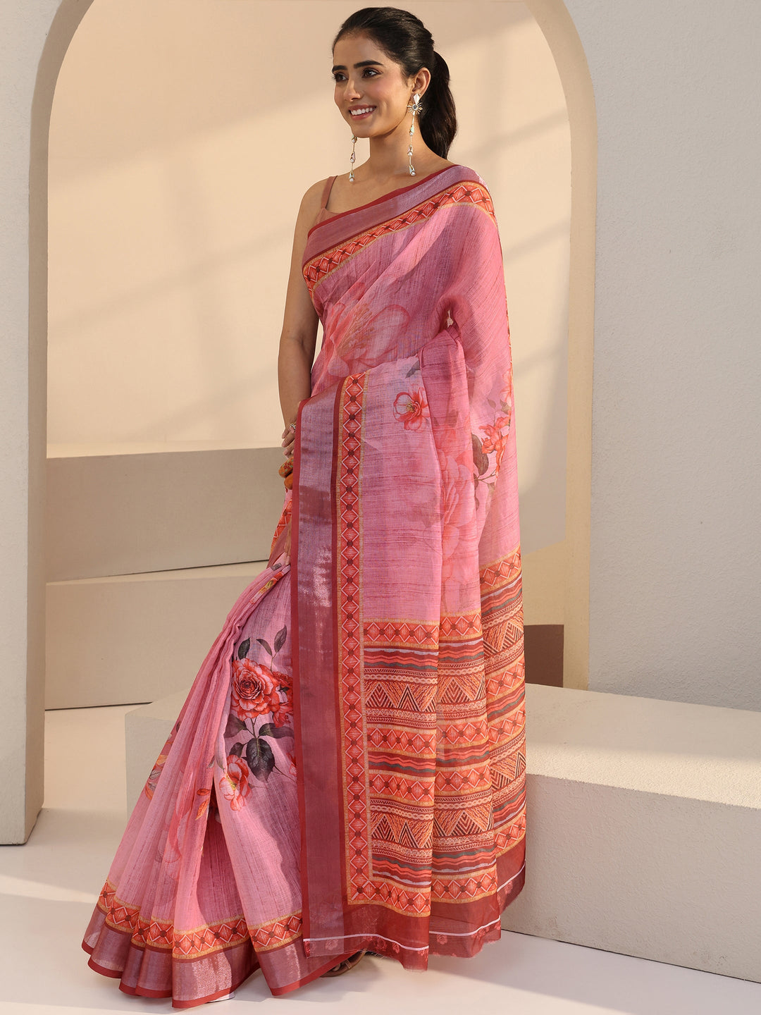  Sunset Purple Floral Print Cotton Blend Saree 