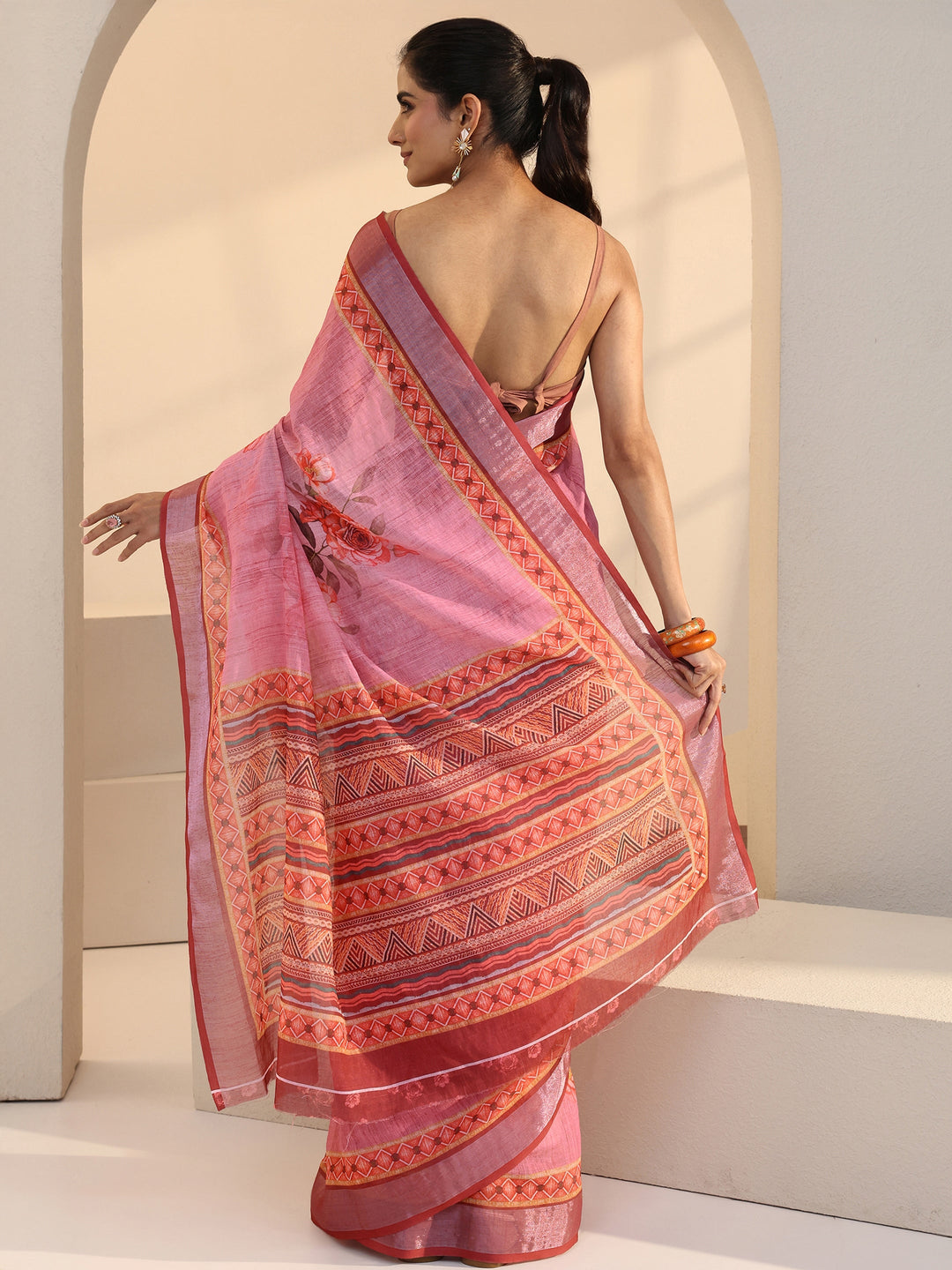  Sunset Purple Floral Print Cotton Blend Saree 