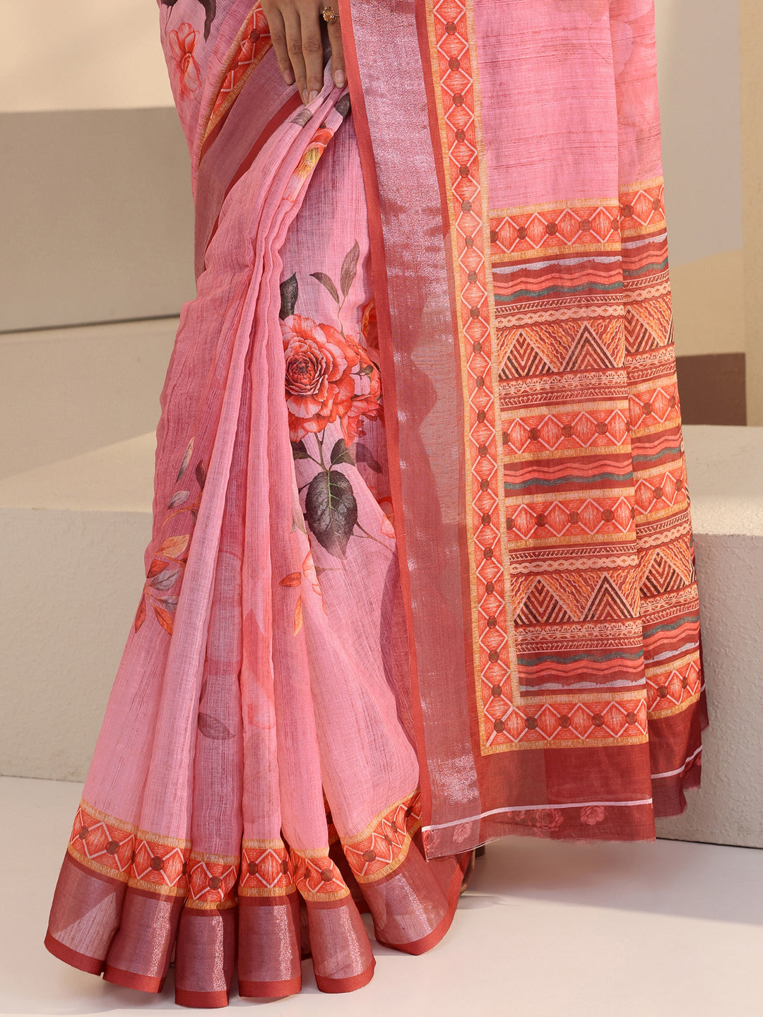  Sunset Purple Floral Print Cotton Blend Saree 