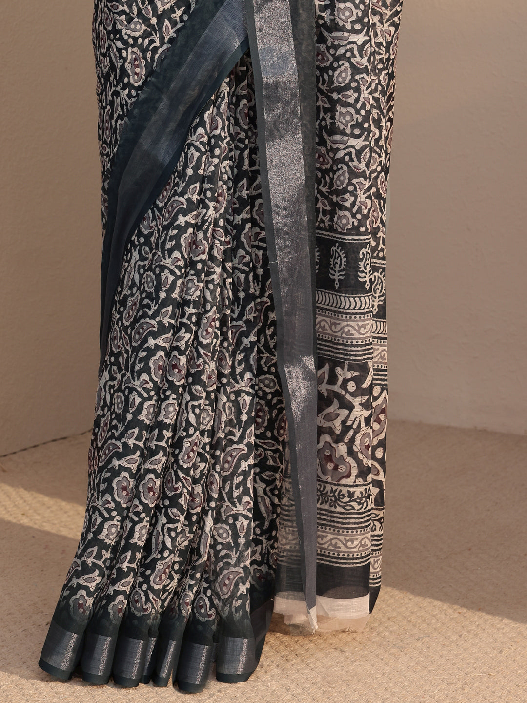  Black Bagru Printed Cotton Blend Saree 