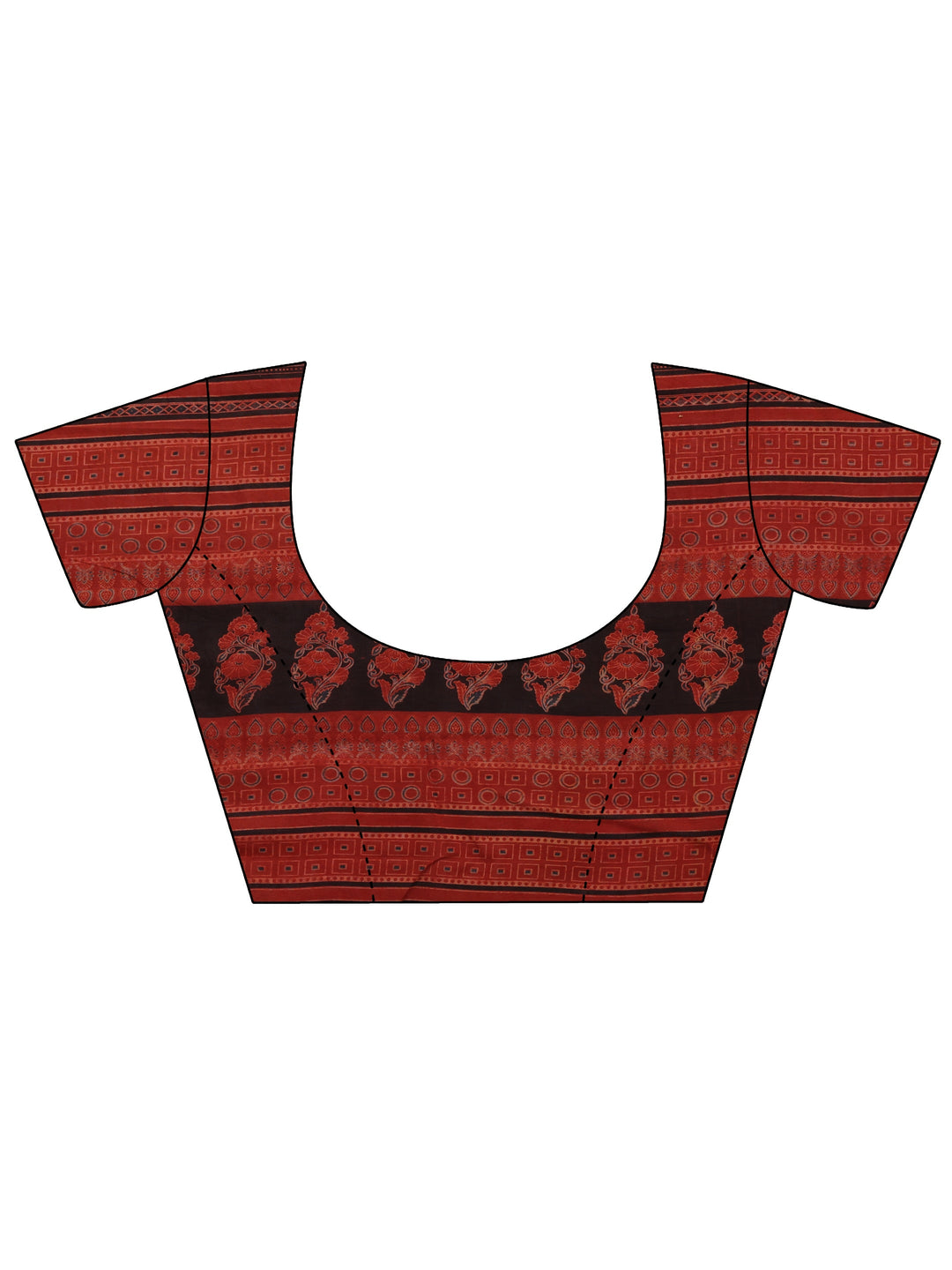  Brick Red Ajrakh Print Cotton Saree 