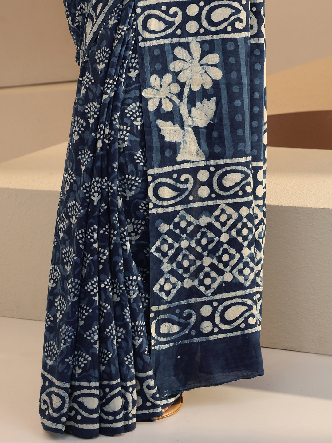  Indigo Batik Print Cotton Saree 