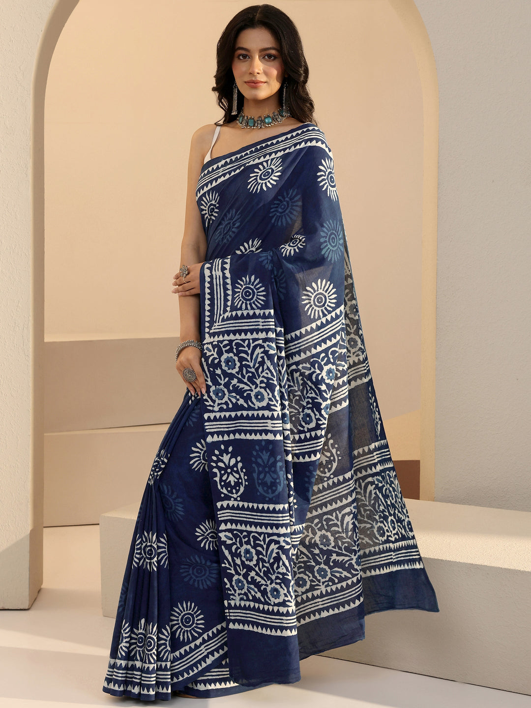  Indigo Dabu Print Cotton Saree 