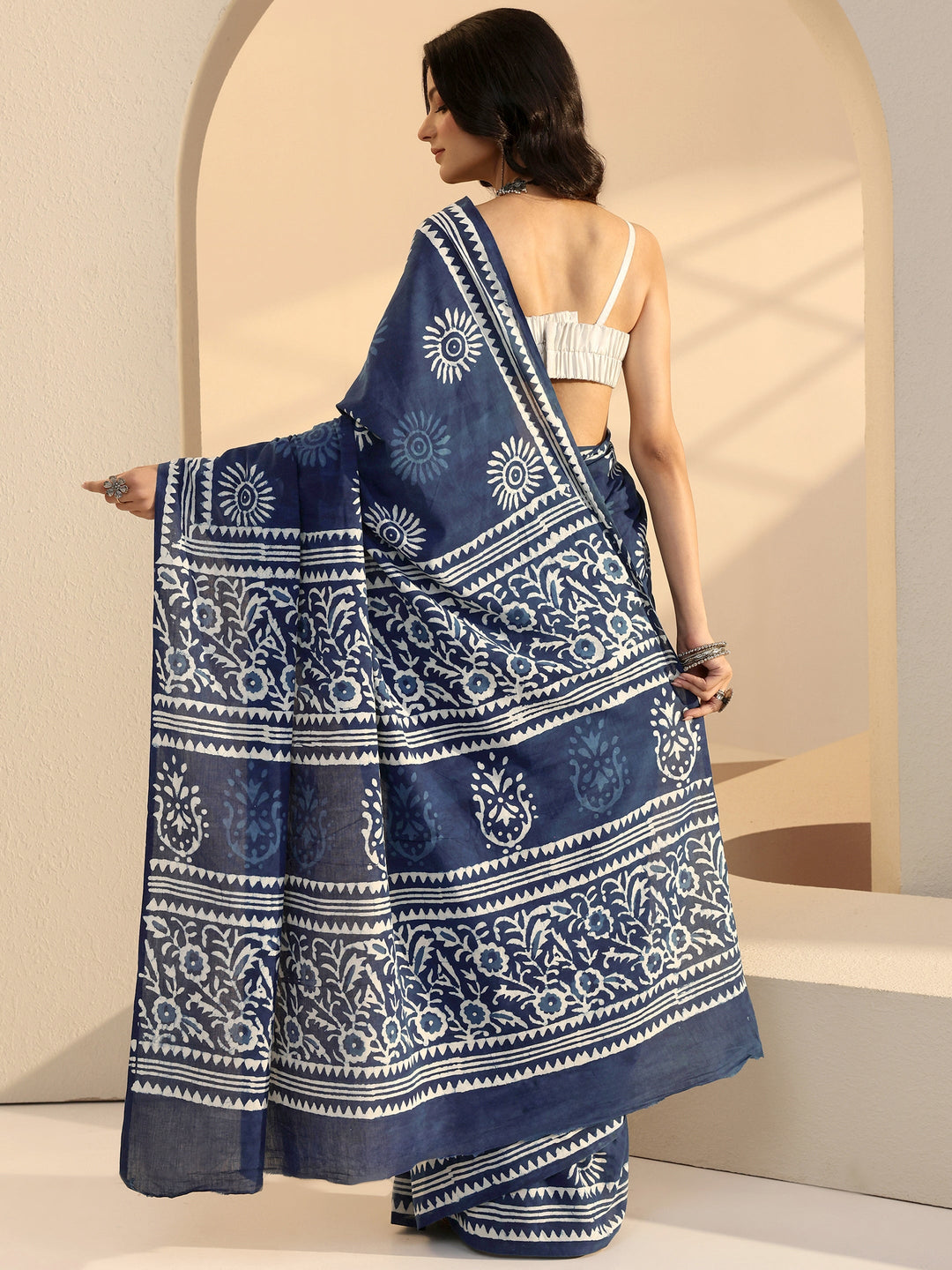  Indigo Dabu Print Cotton Saree 