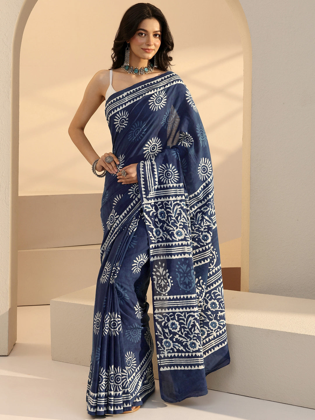 Indigo Dabu Print Cotton Saree 