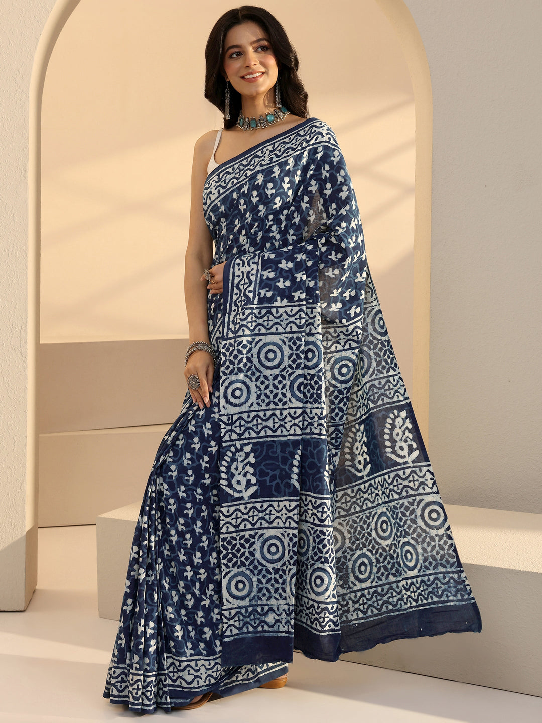 Indigo Bagru Print Cotton Saree 