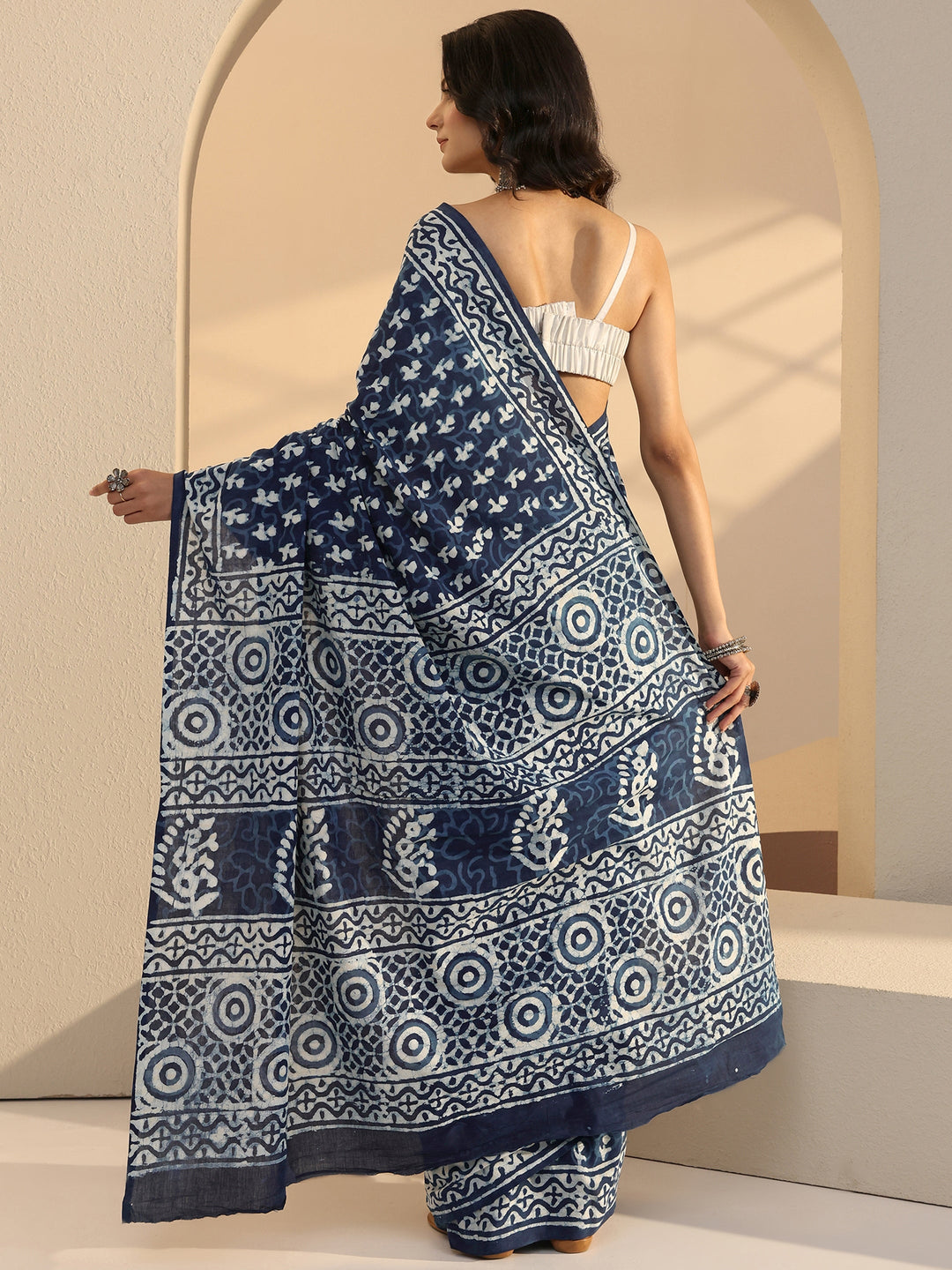  Indigo Bagru Print Cotton Saree 
