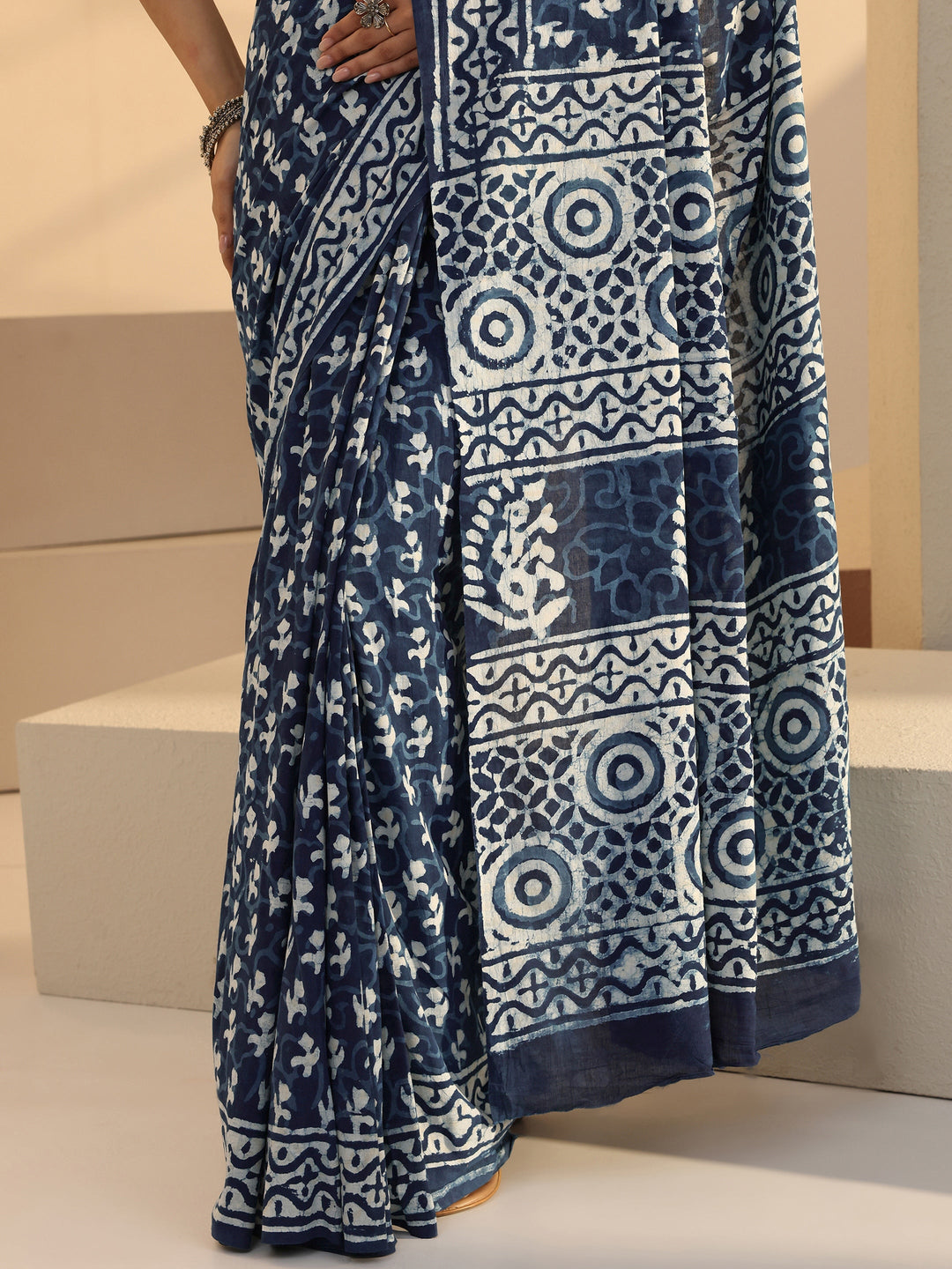  Indigo Bagru Print Cotton Saree 
