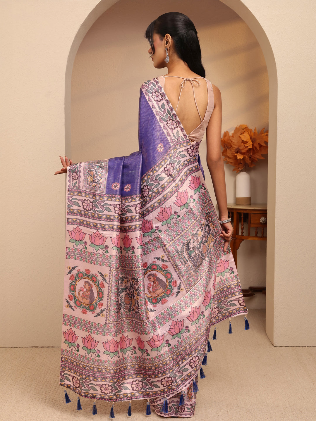  Purple Madhubani Print Silk Blend Saree 