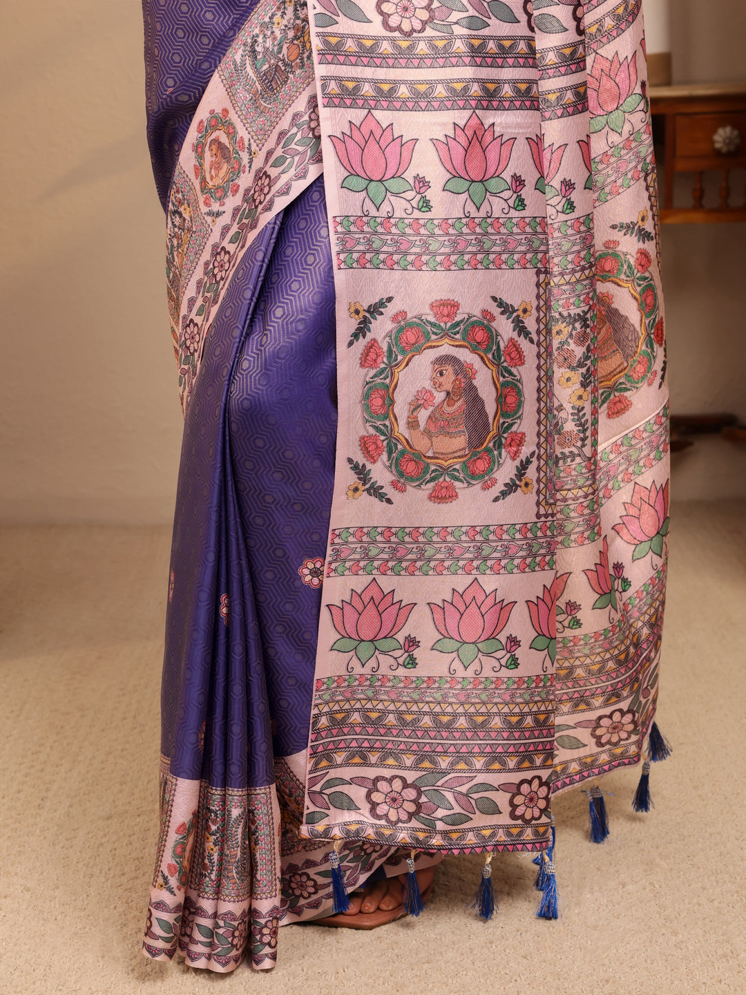  Purple Madhubani Print Silk Blend Saree 