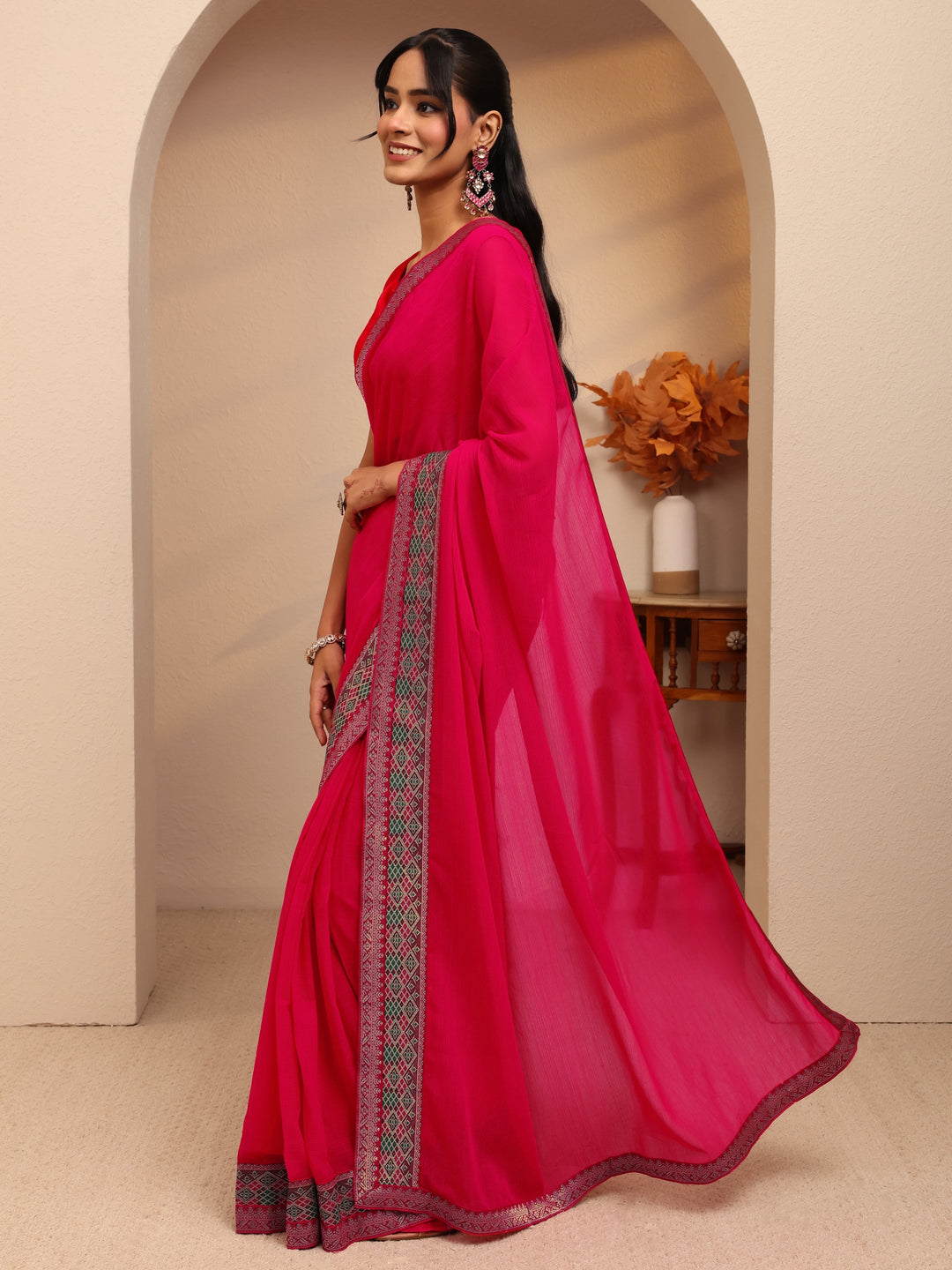  Pink Chiffon Pre-Draped Saree 