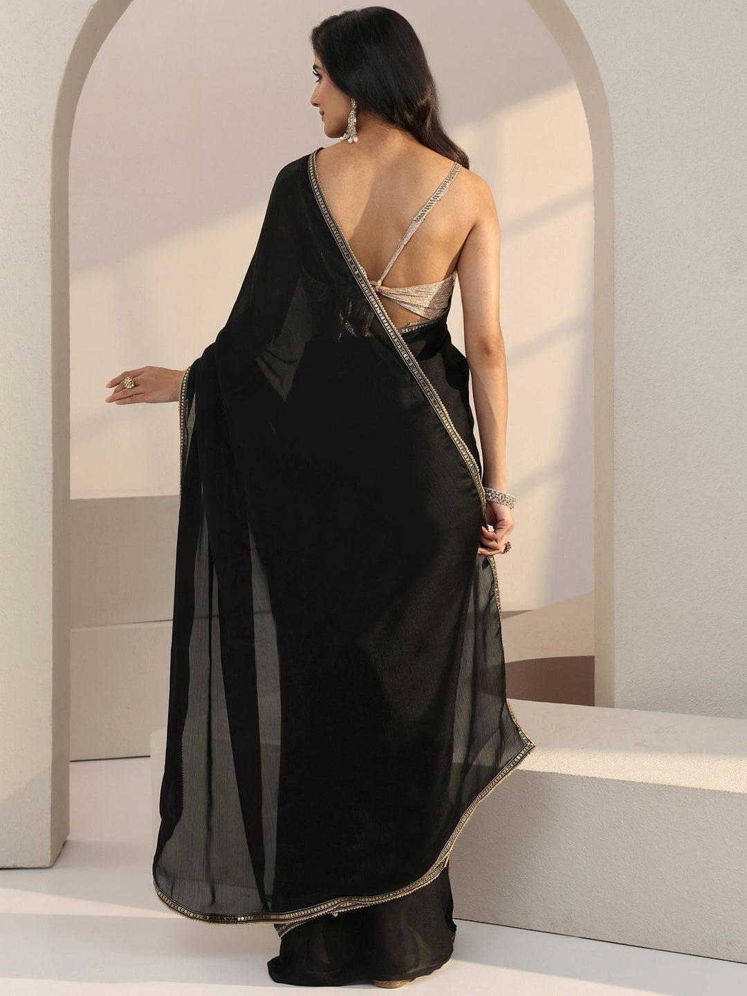  Black Chiffon Pre Draped Saree 