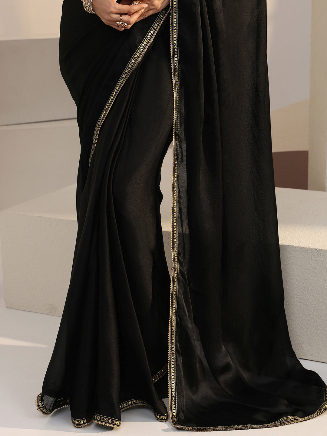  Black Chiffon Pre Draped Saree 