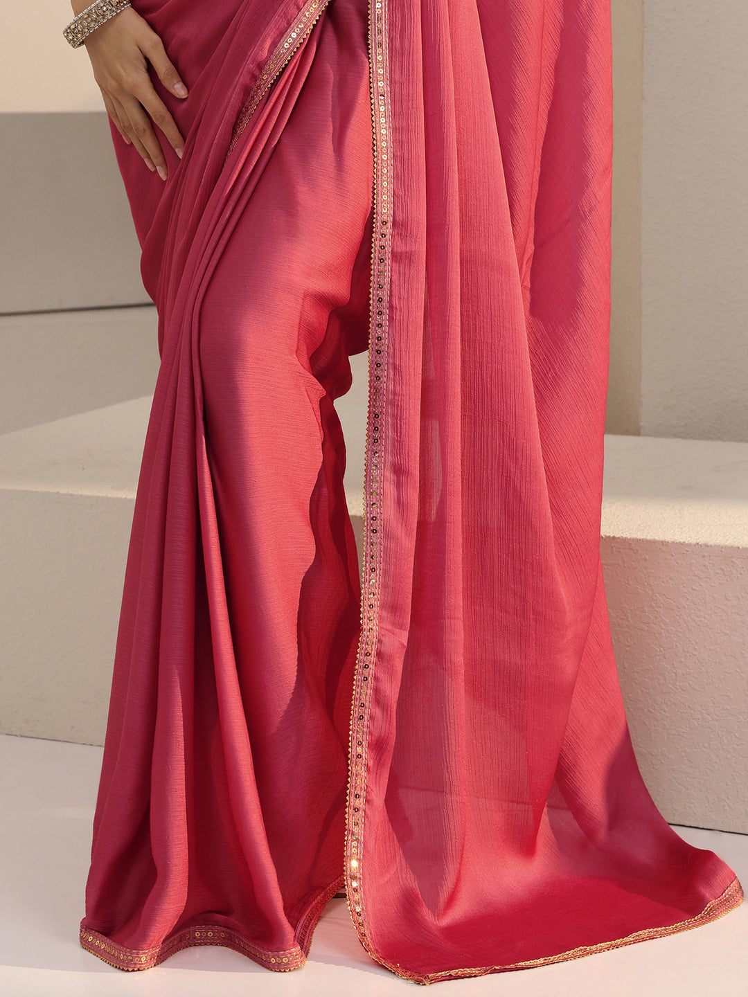  Peach Chiffon Pre Draped Saree 
