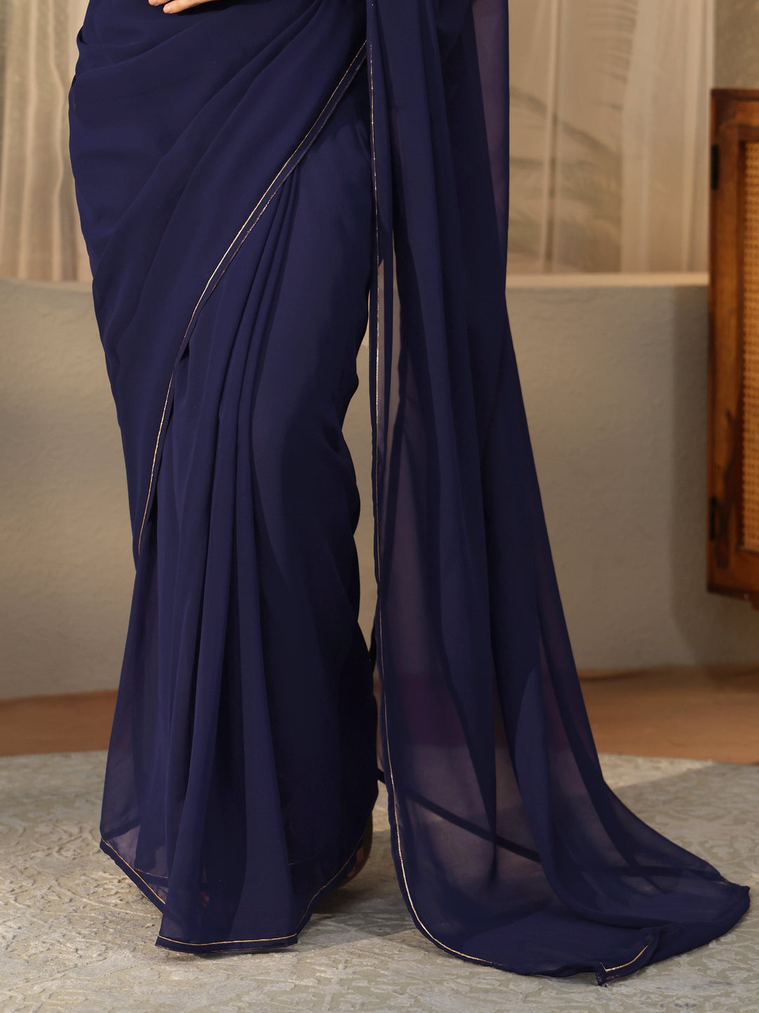  Midnight Blue Georgette Pre Draped Saree 