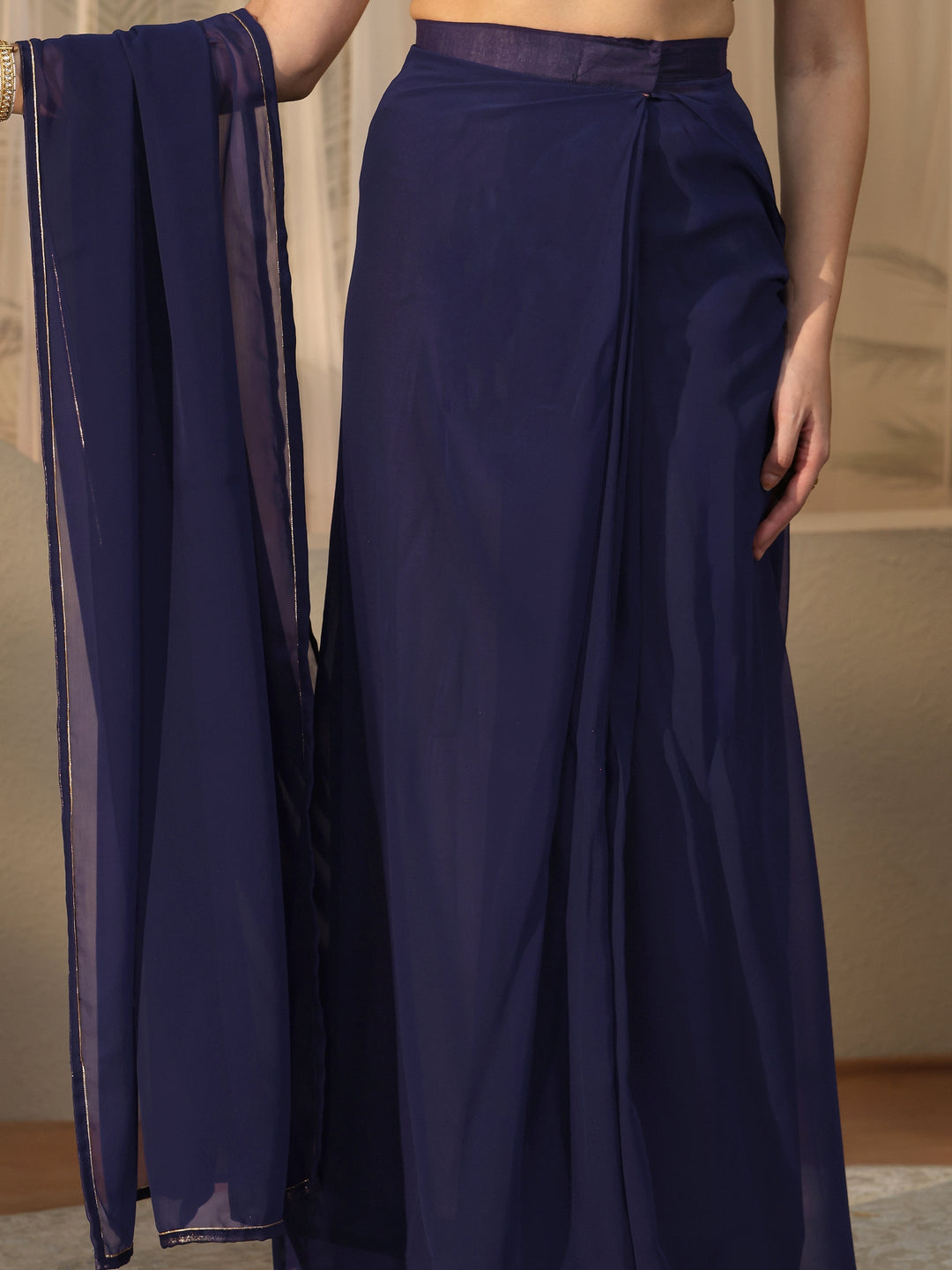  Midnight Blue Georgette Pre Draped Saree 