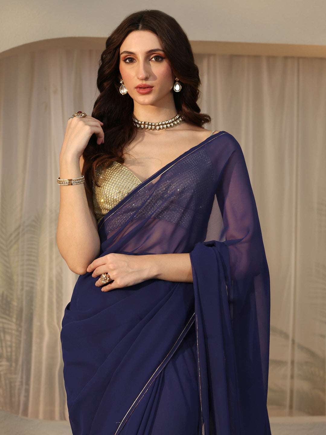  Midnight Blue Georgette Pre Draped Saree 