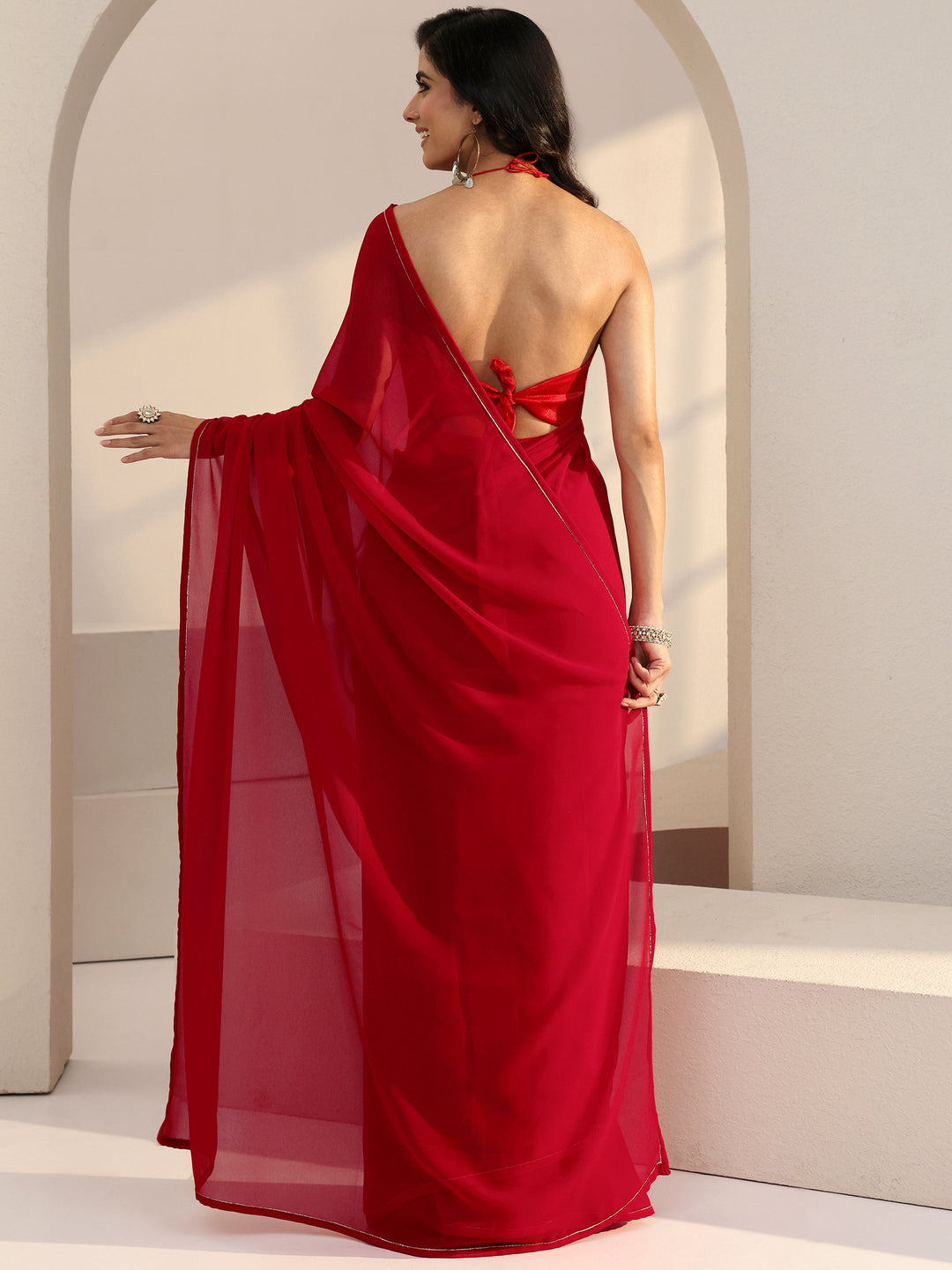 Hot Pink Georgette Pre Draped Saree 