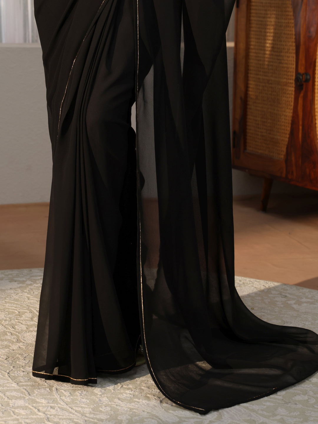  Black Georgette Pre Draped Saree 