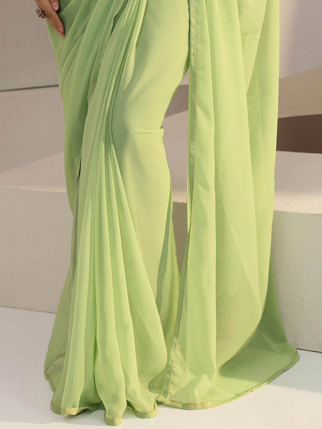  Light Green Georgette Pre Draped Saree 