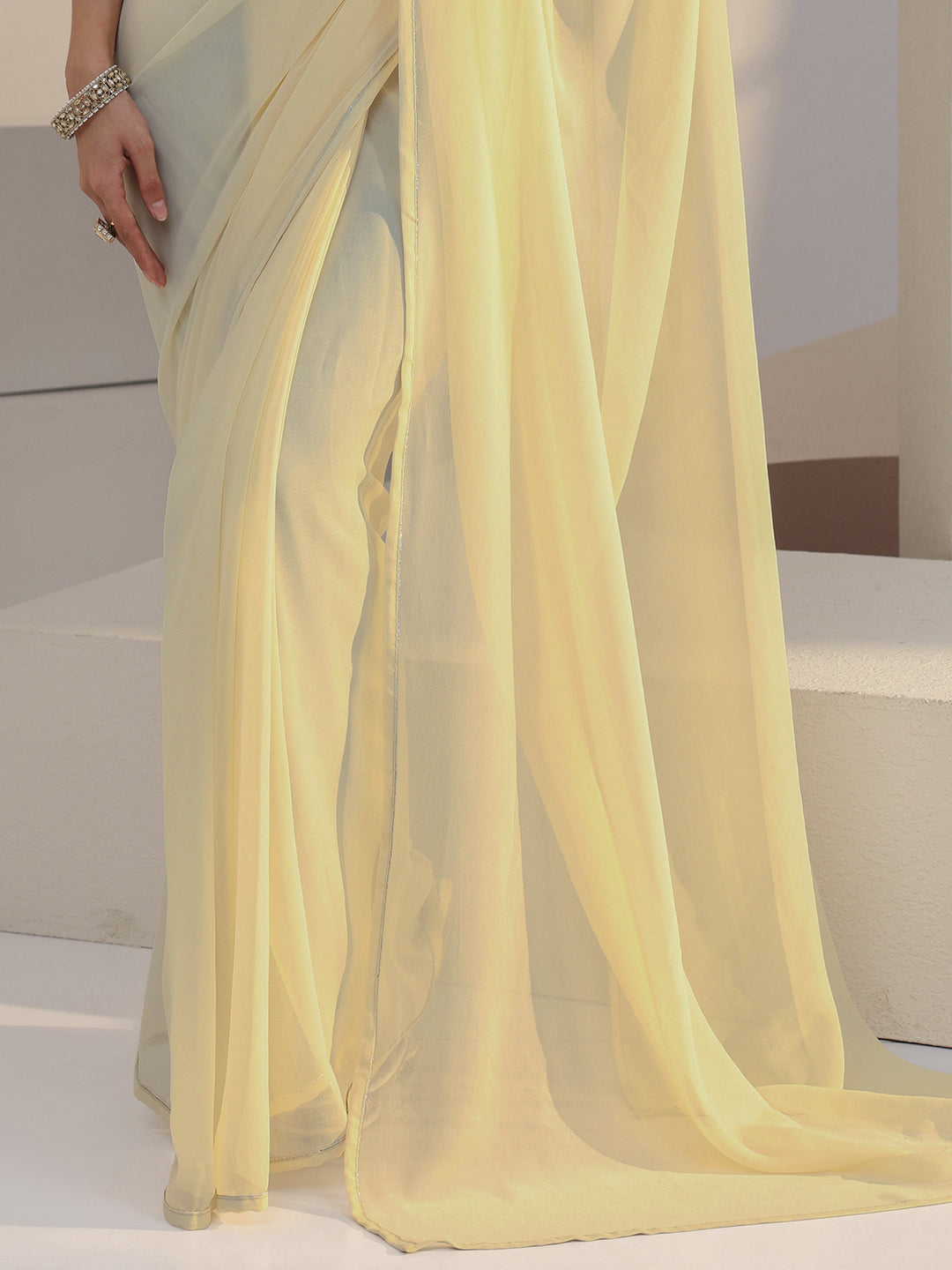  Cream Georgette Pre Draped Saree 