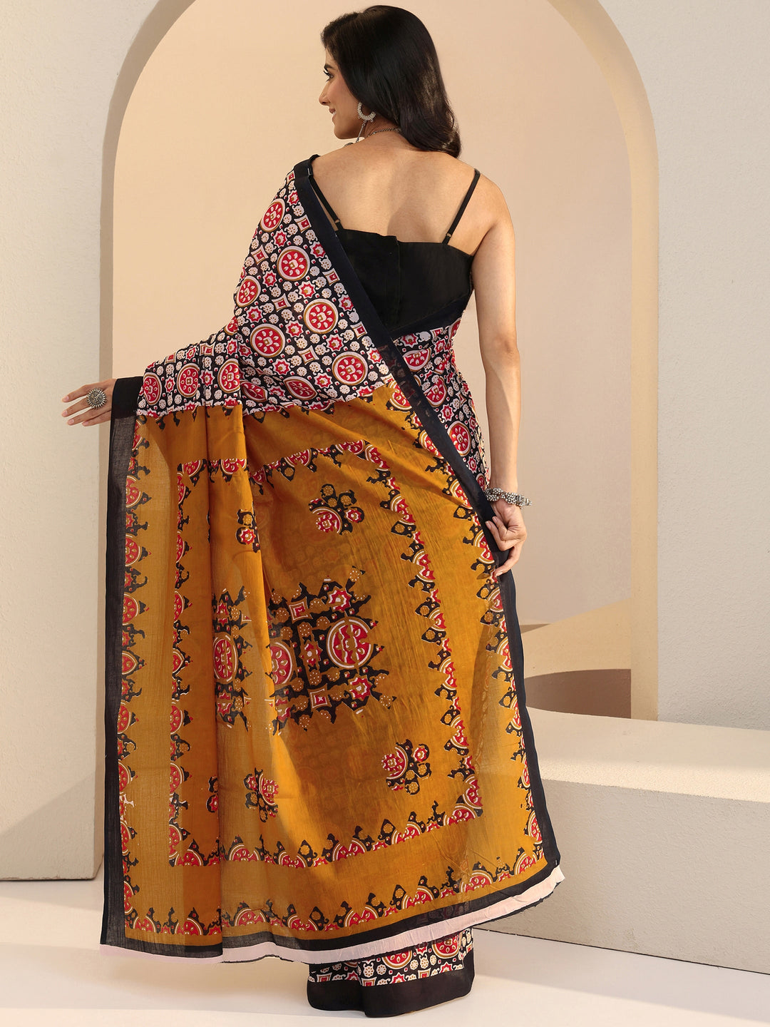  Black Ajrakh Print Cotton Saree 