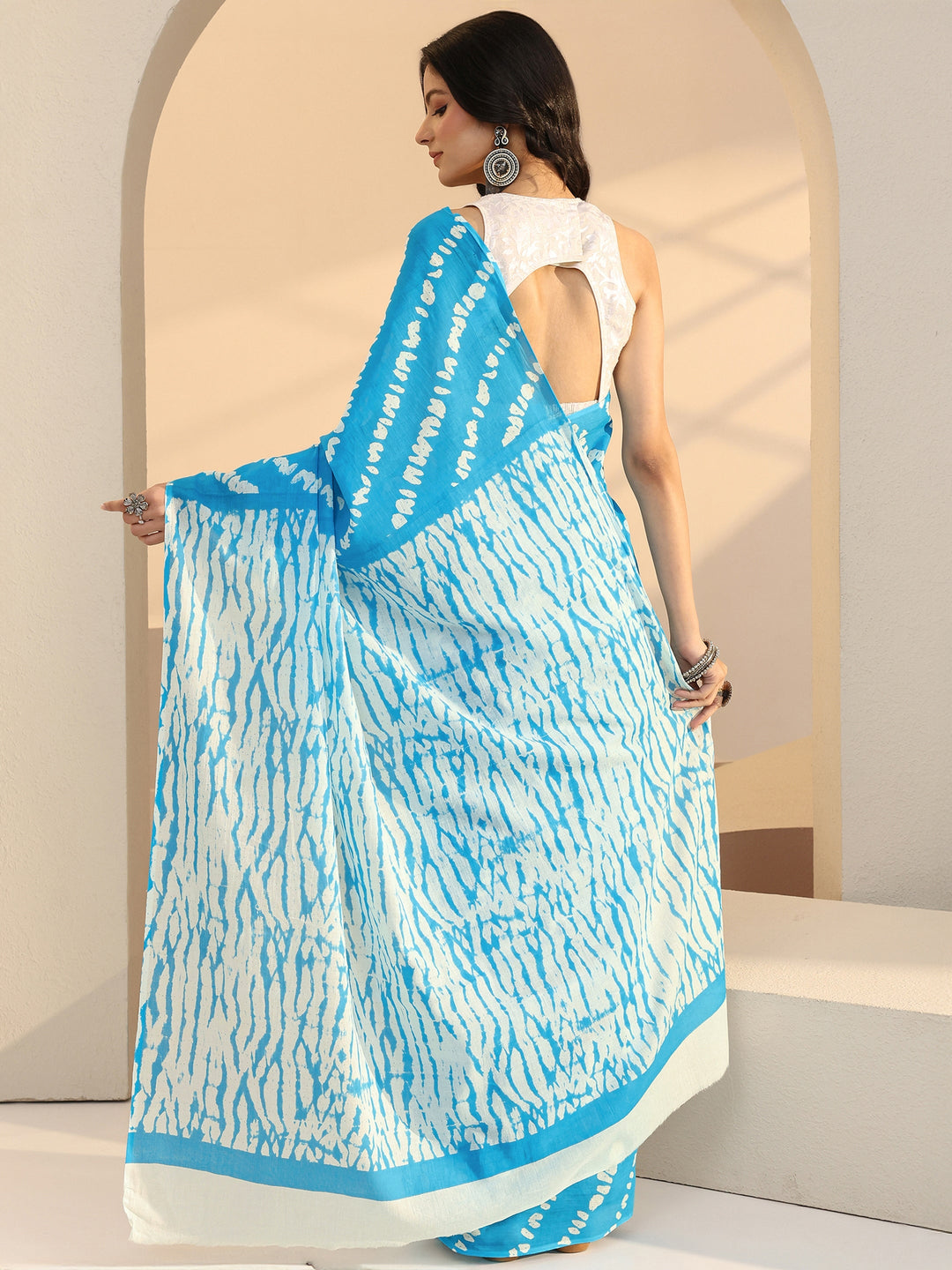  Aqua Blue Shibori Print Cotton Saree 