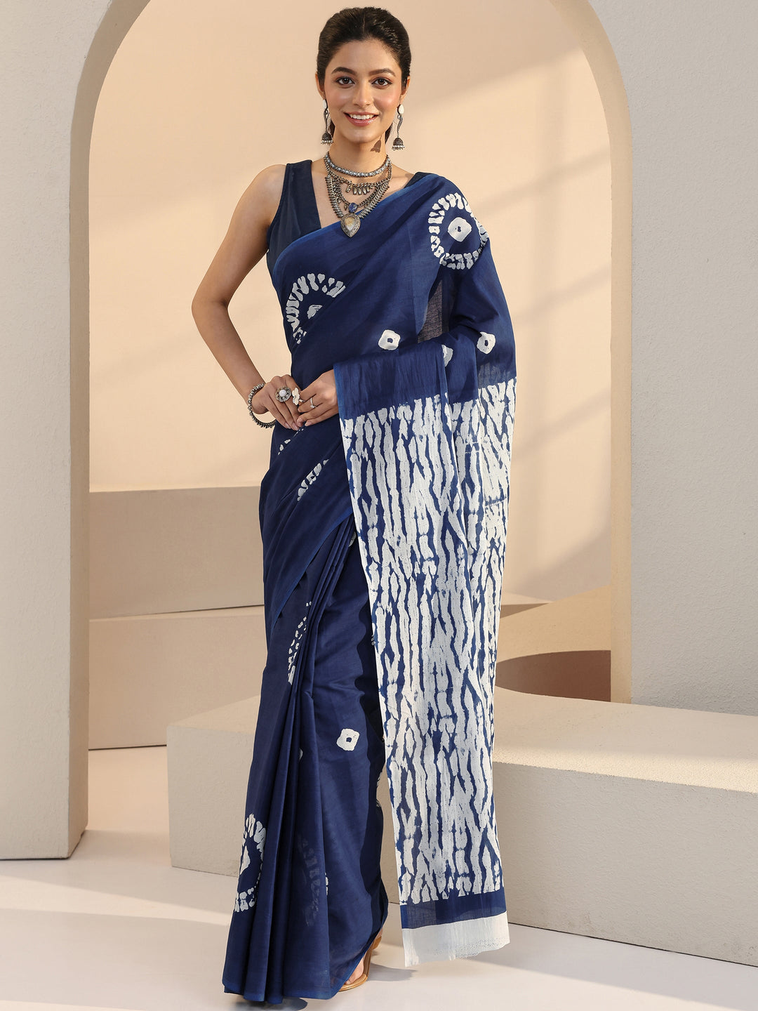  Indigo Shibori Print Cotton Saree 
