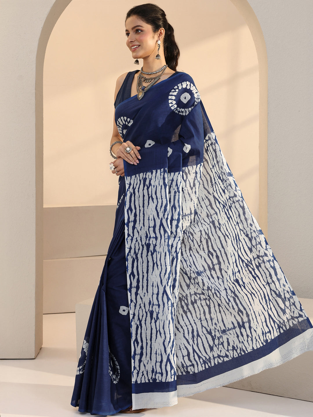  Indigo Shibori Print Cotton Saree 