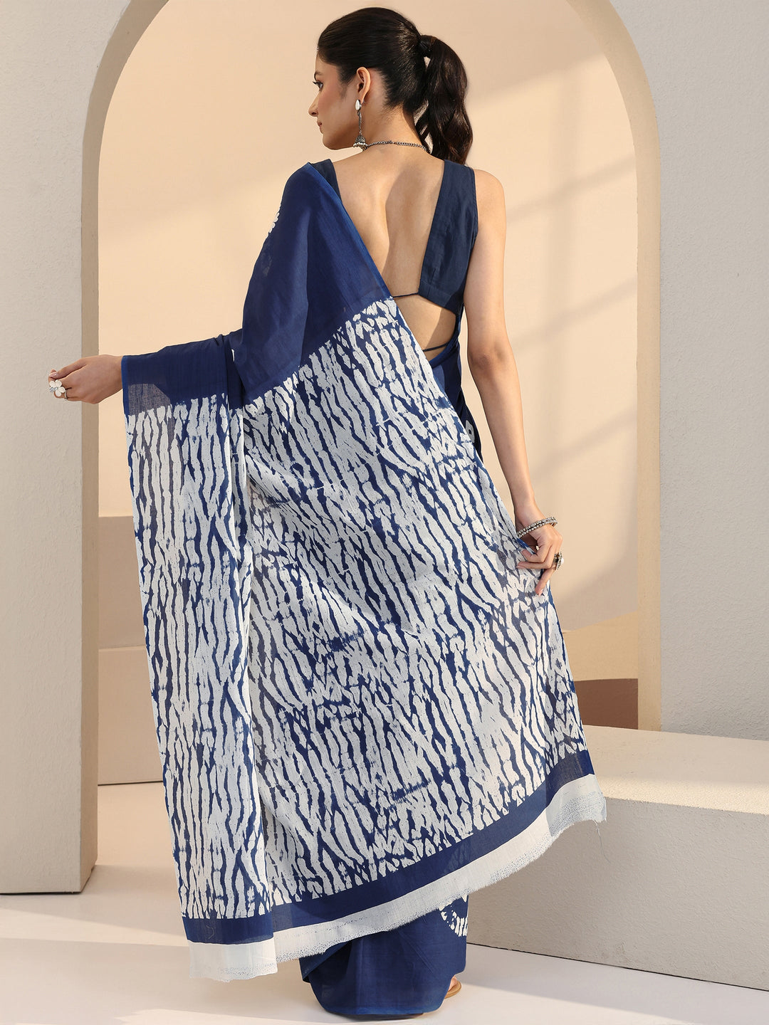  Indigo Shibori Print Cotton Saree 