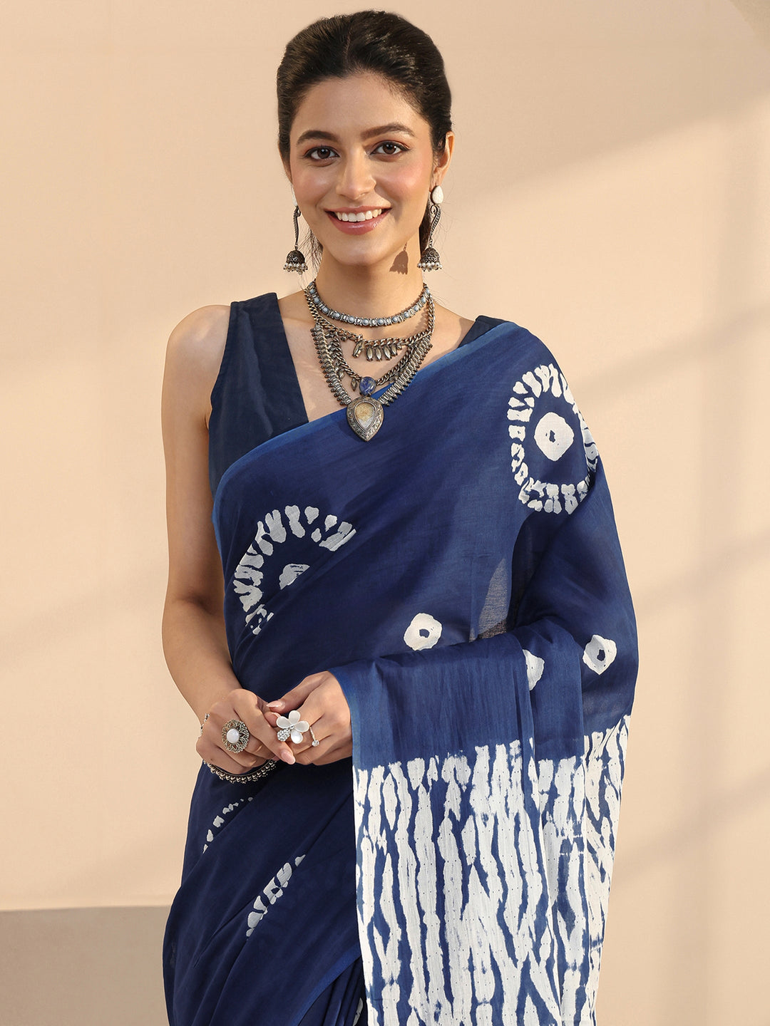  Indigo Shibori Print Cotton Saree 