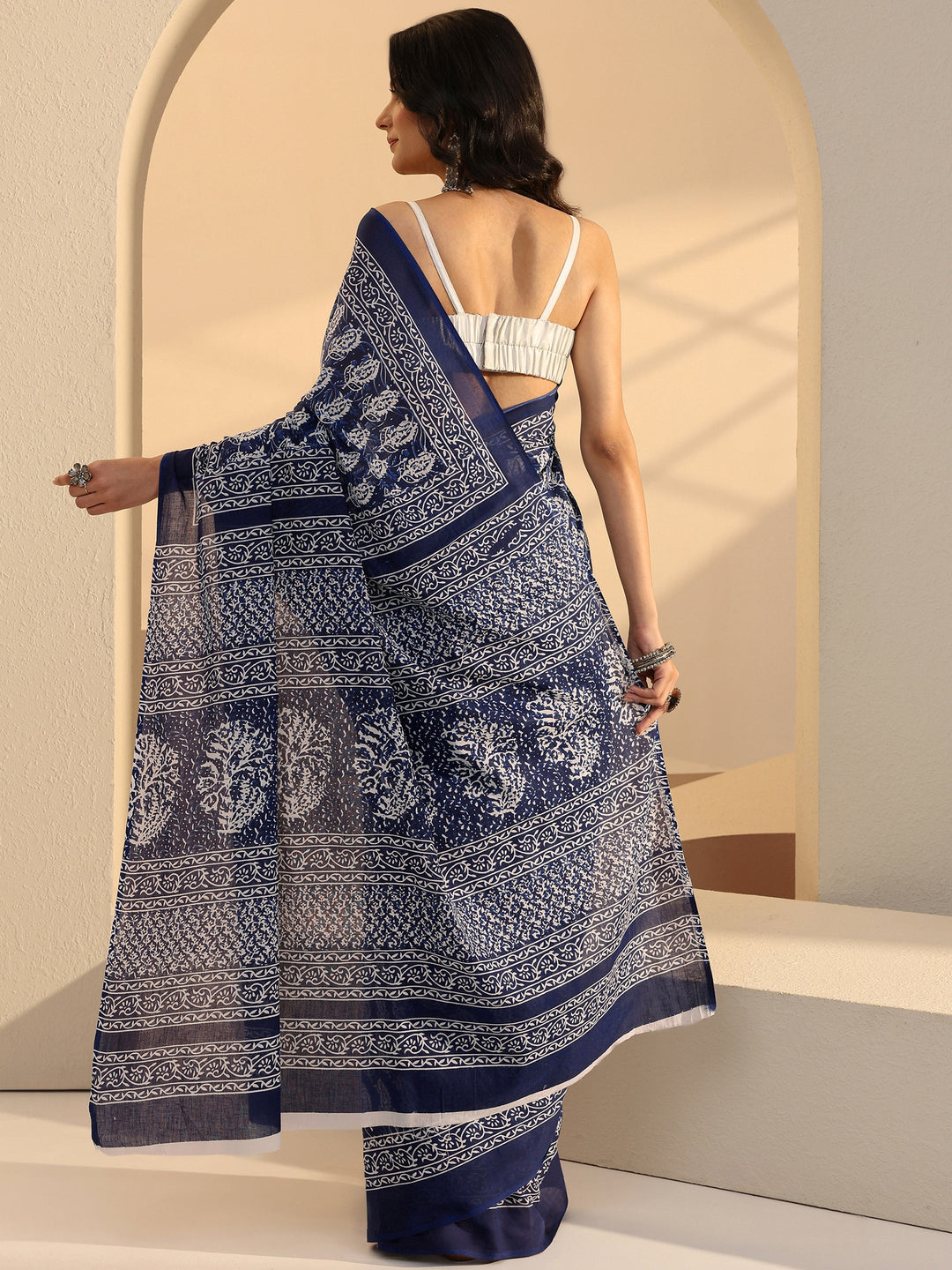  Blue Bagru Print Cotton Saree 