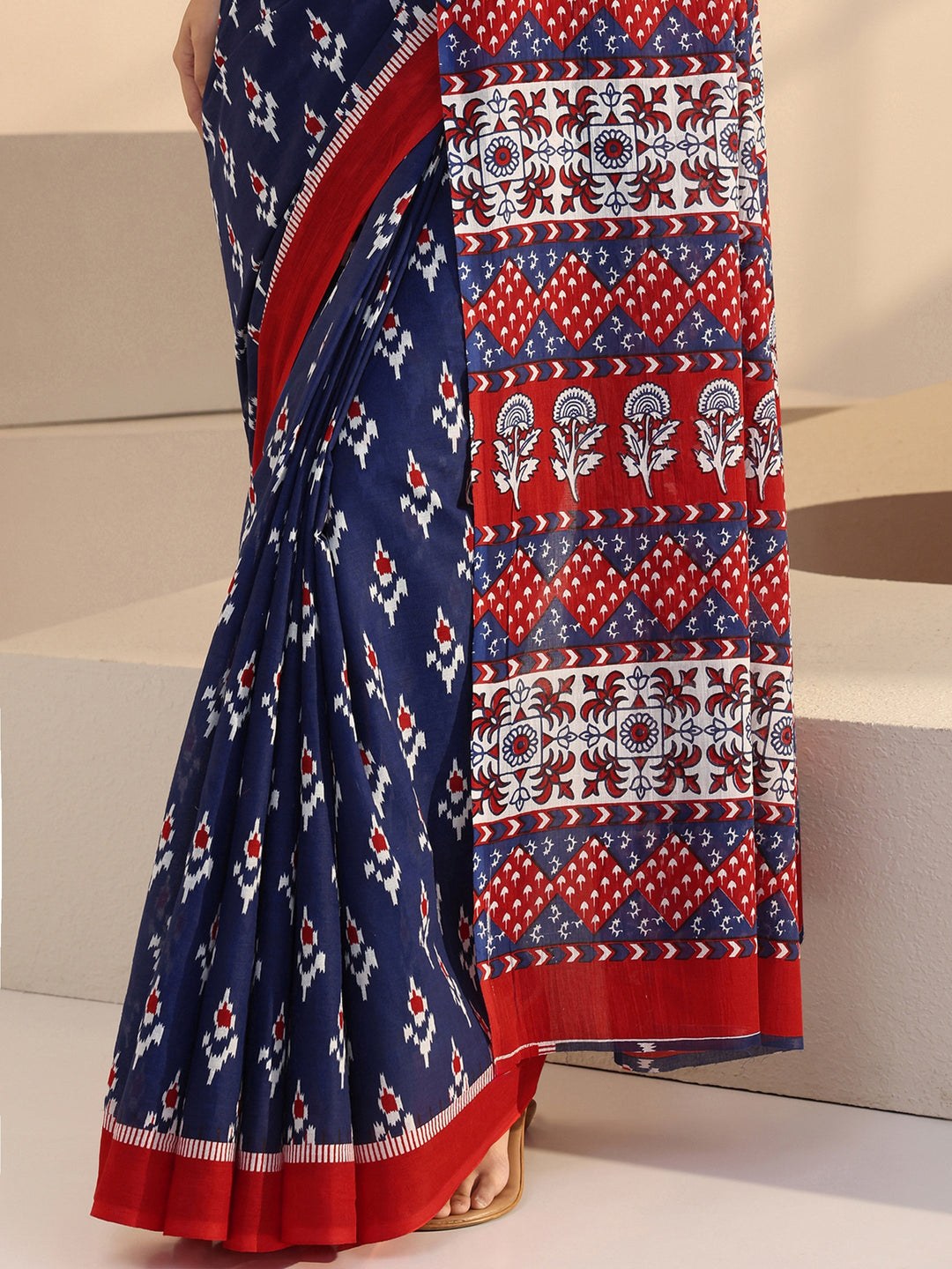  Blue Geometric Print Cotton Saree 
