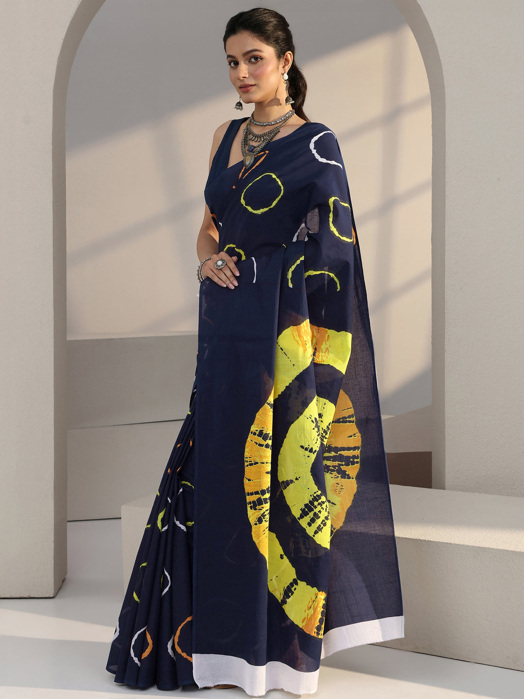  Black Fish Print Cotton Saree 