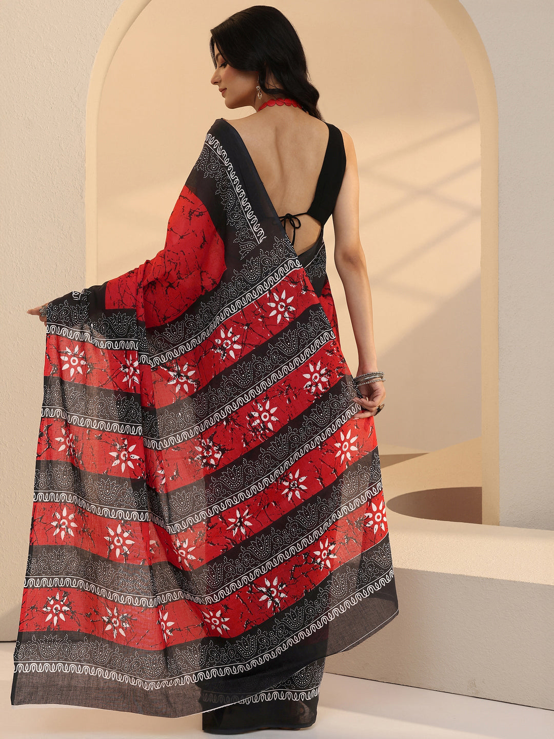  Red Batik Print Cotton Saree 
