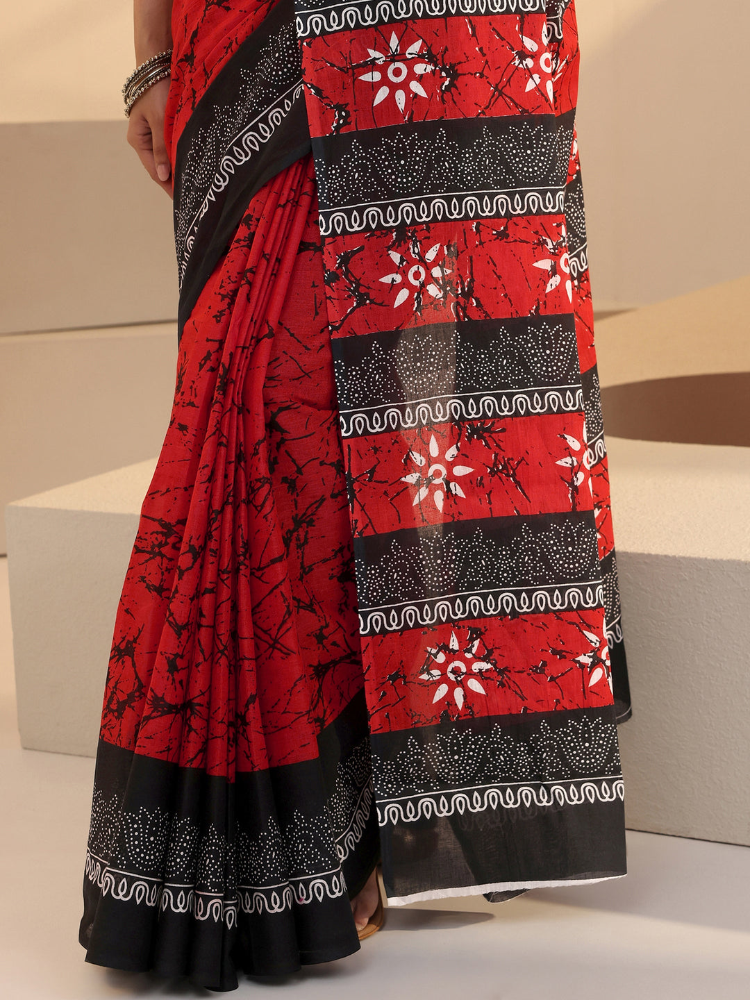  Red Batik Print Cotton Saree 