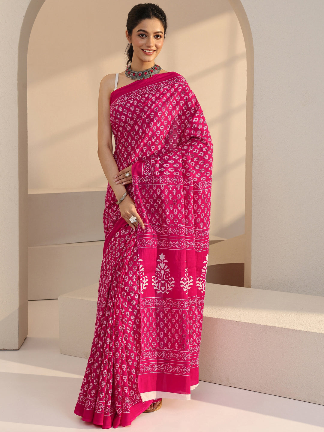  Pink Bagru Printed Cotton Saree 