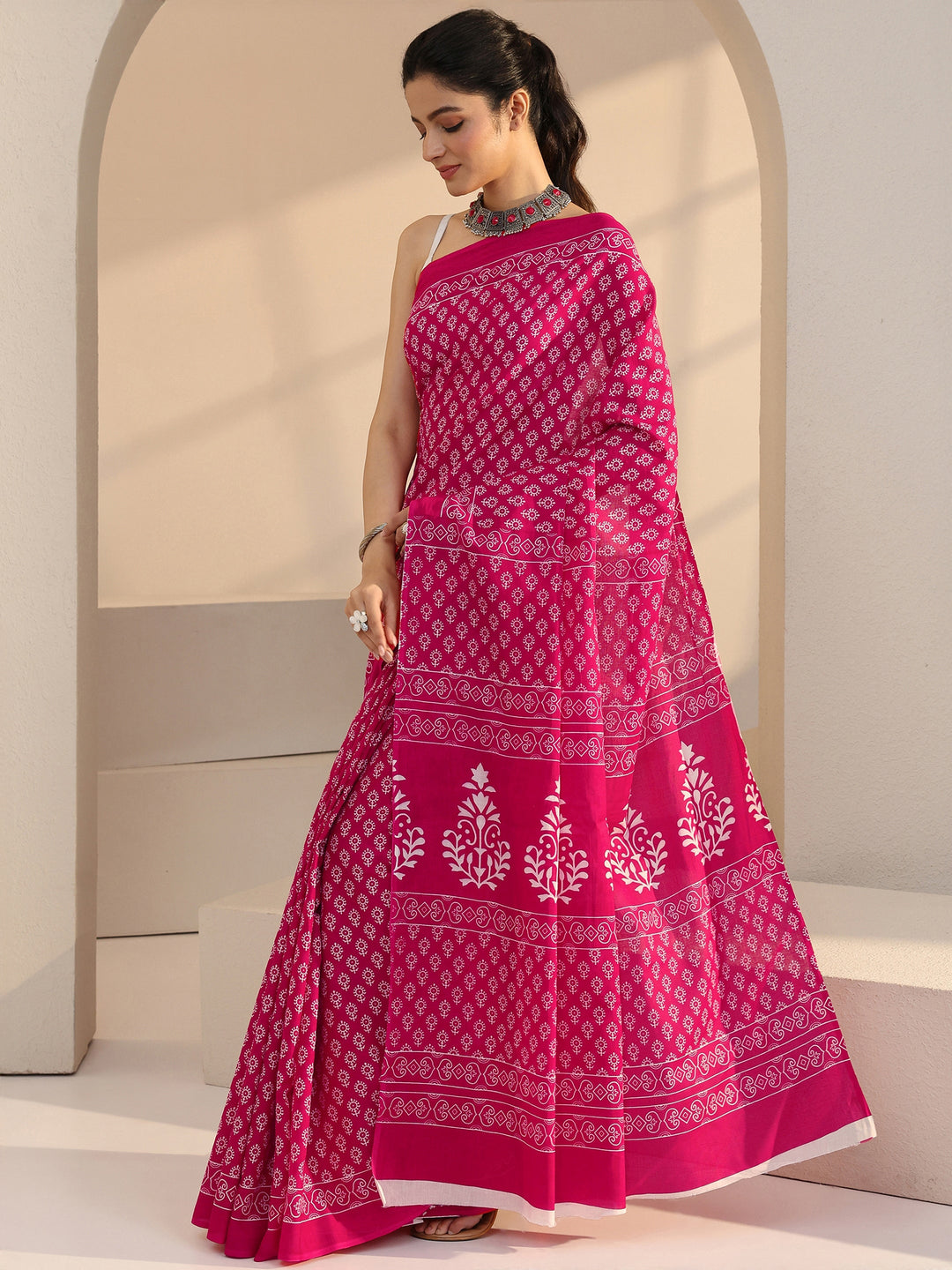 Pink Bagru Printed Cotton Saree 