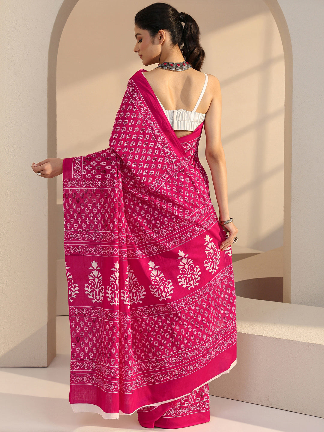 Pink Bagru Printed Cotton Saree 