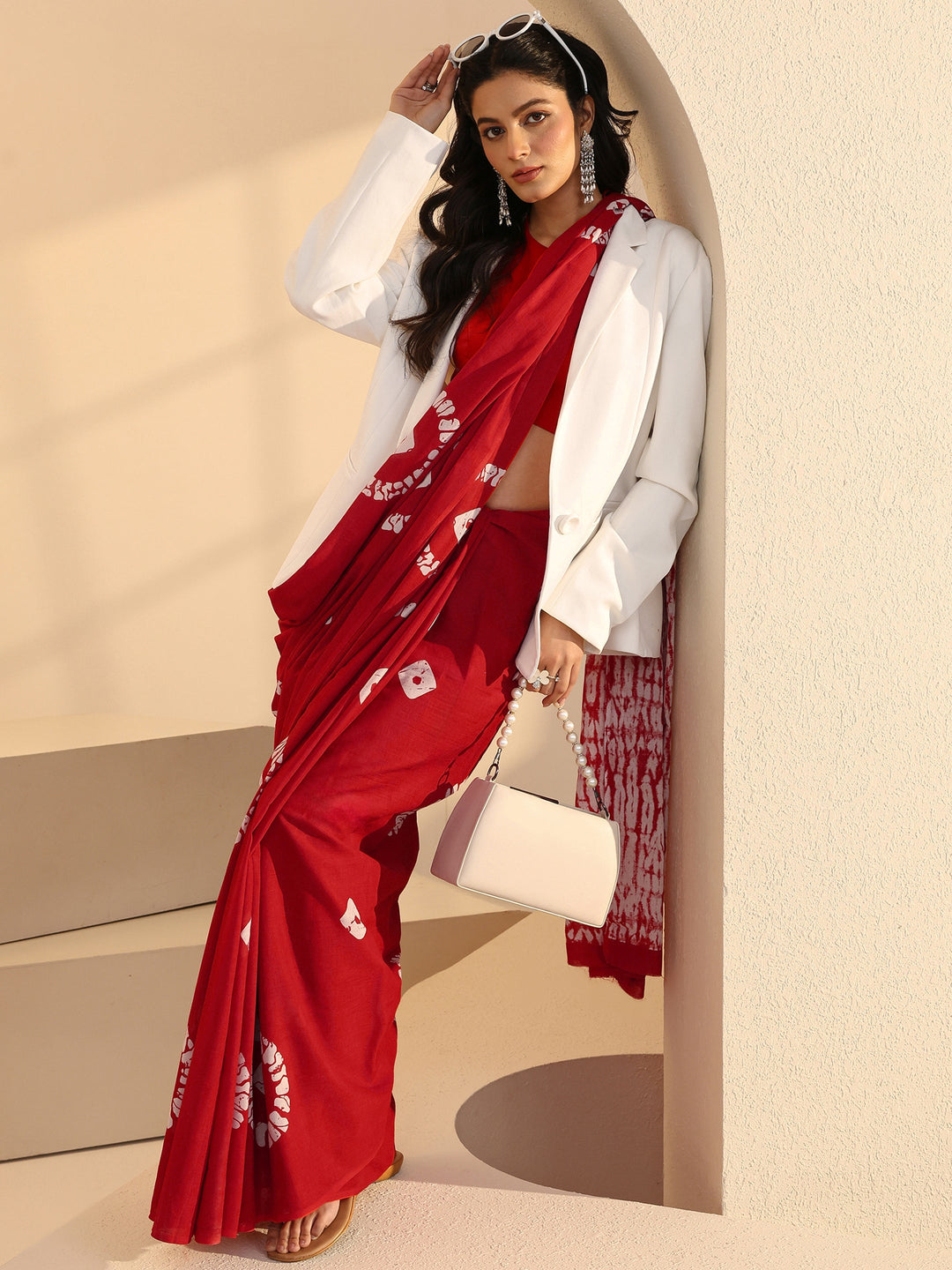  Red Shibori Print Cotton Saree 