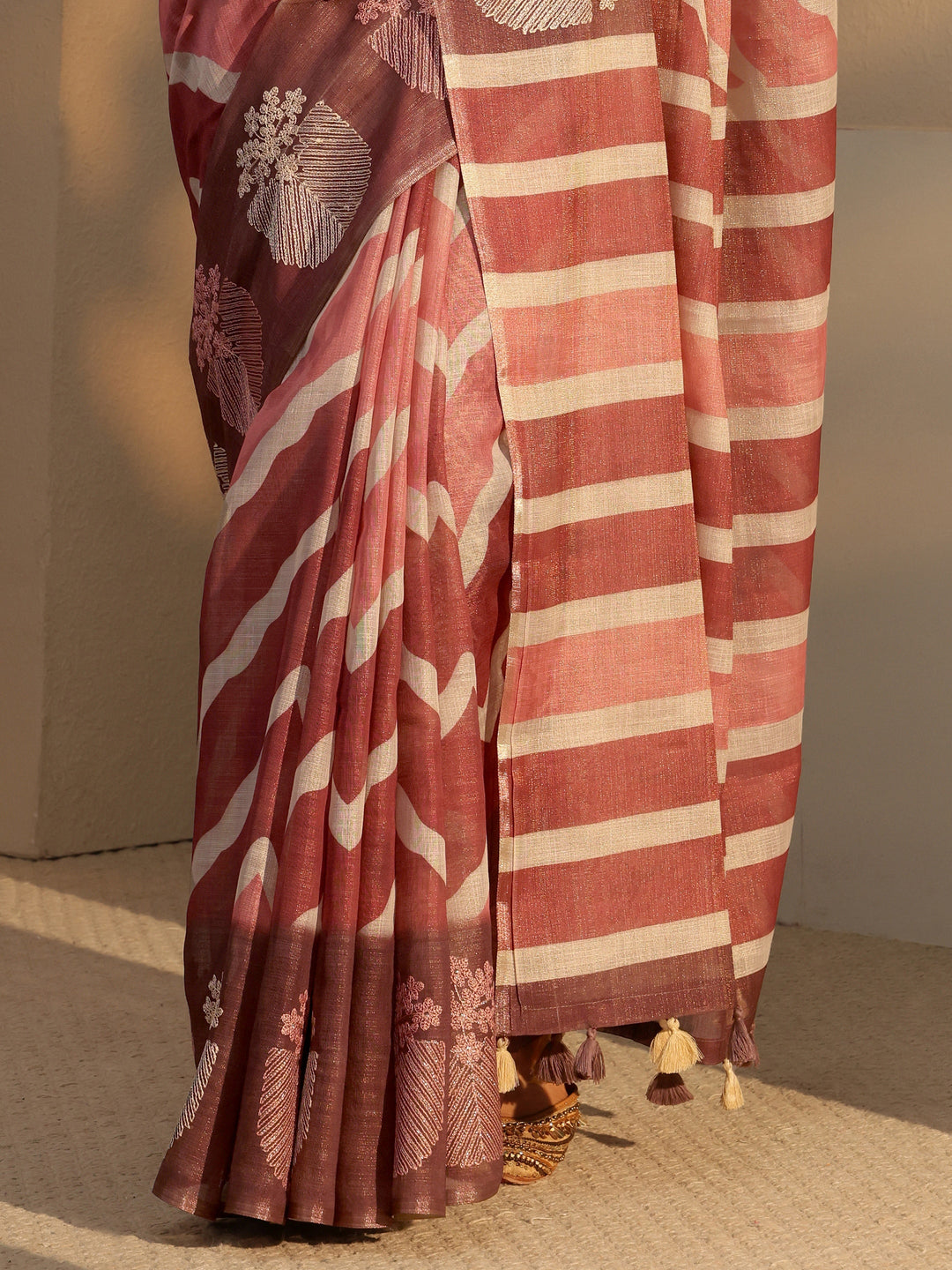 Brown Chevron Printed Cotton Blend Saree 