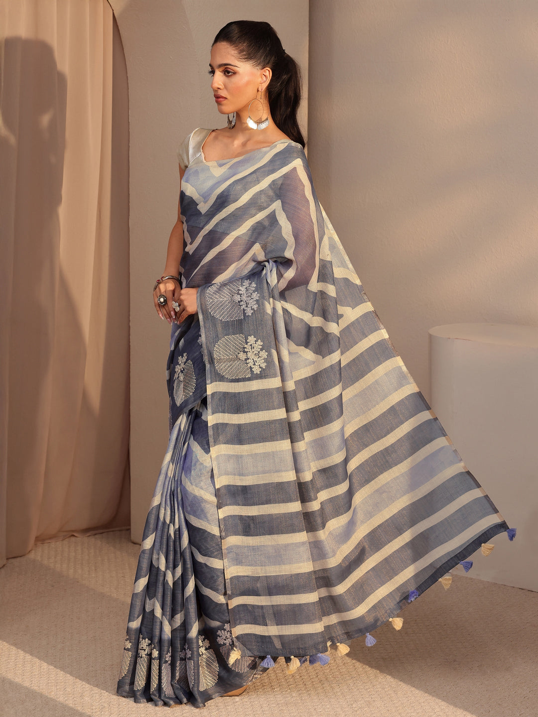  Lavender Chevron Printed Cotton Blend Saree 