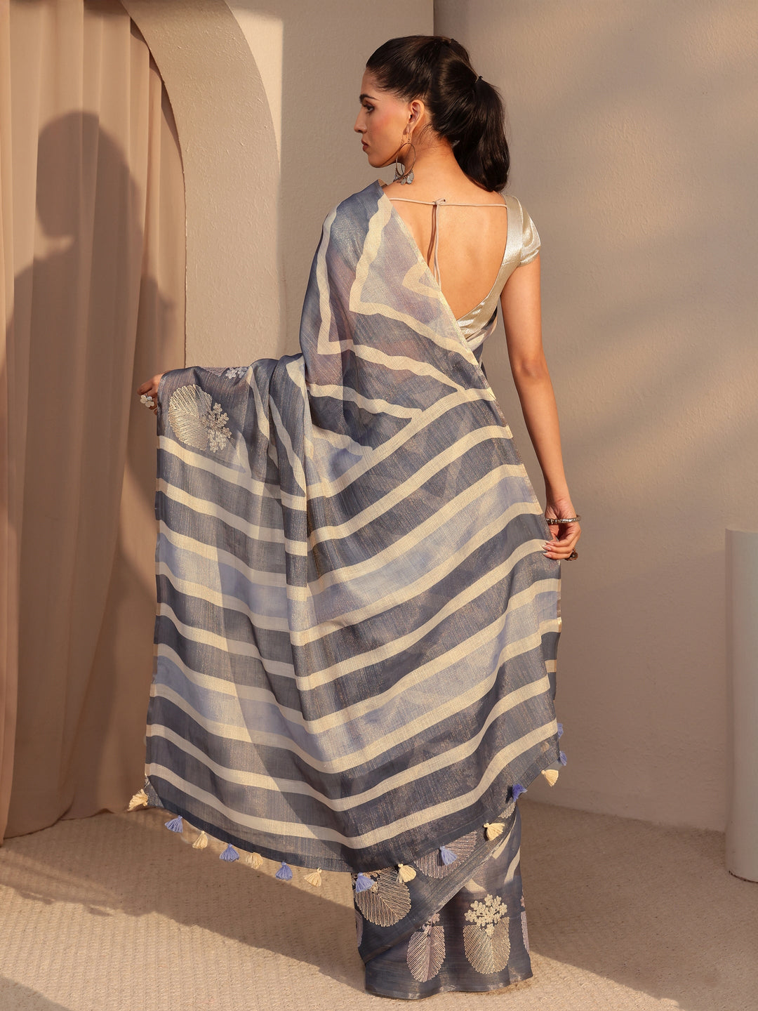  Lavender Chevron Printed Cotton Blend Saree 